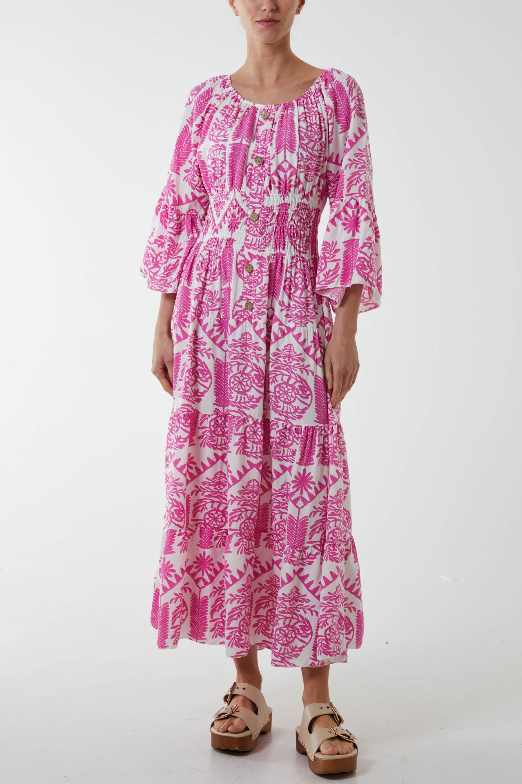 Gypsy Barot Baroque Button Dress Dresses WearAll Bubblegum Pink One Size