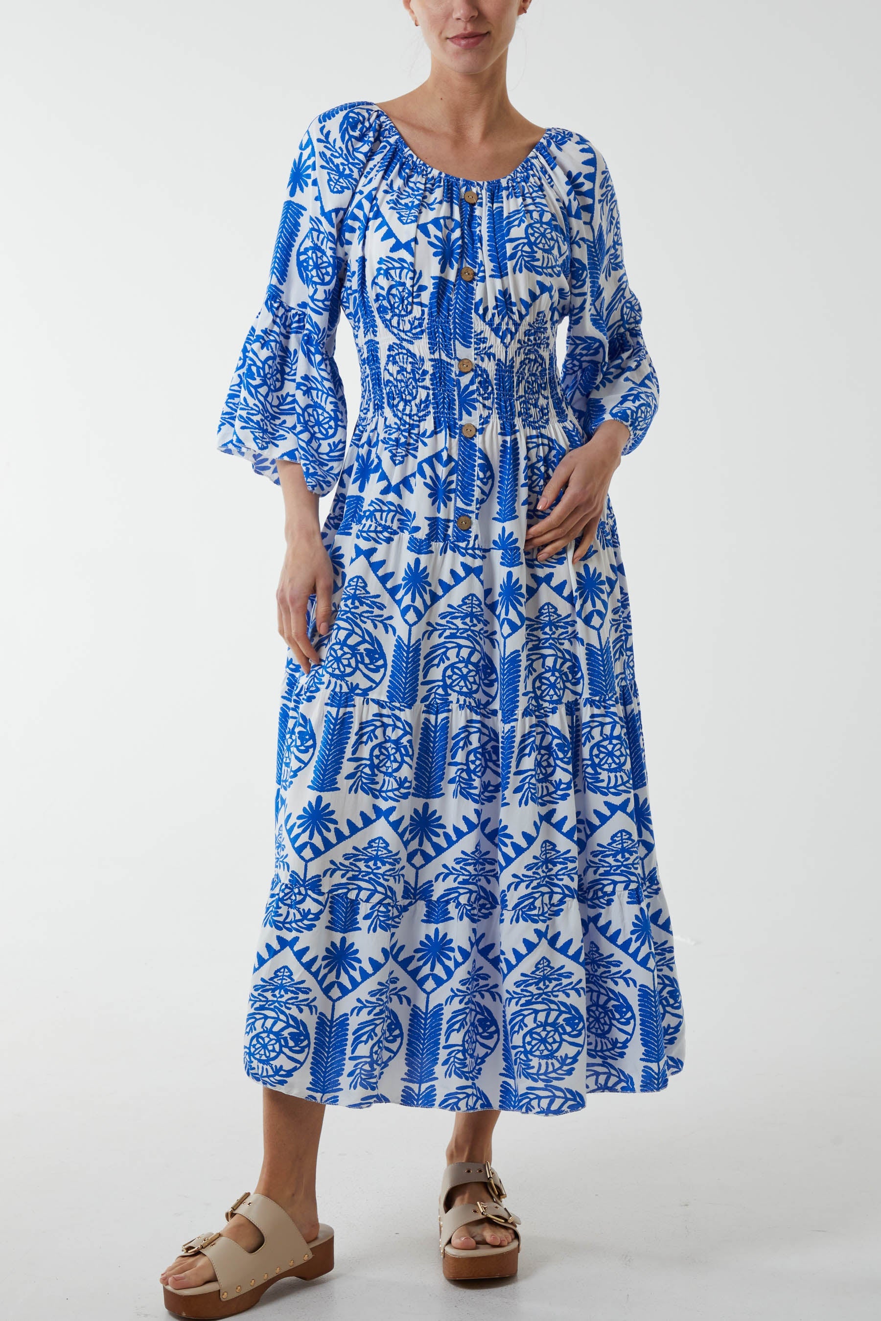 Gypsy Barot Baroque Button Dress Dresses WearAll Royal Blue One Size