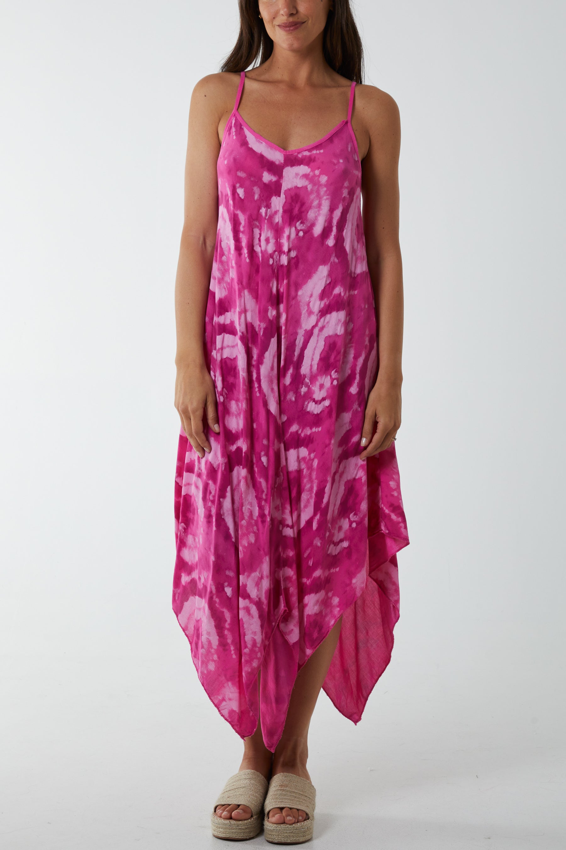 Hanky Hem Tie Dye Cami Dress Dresses WearAll Hot Pink One Size