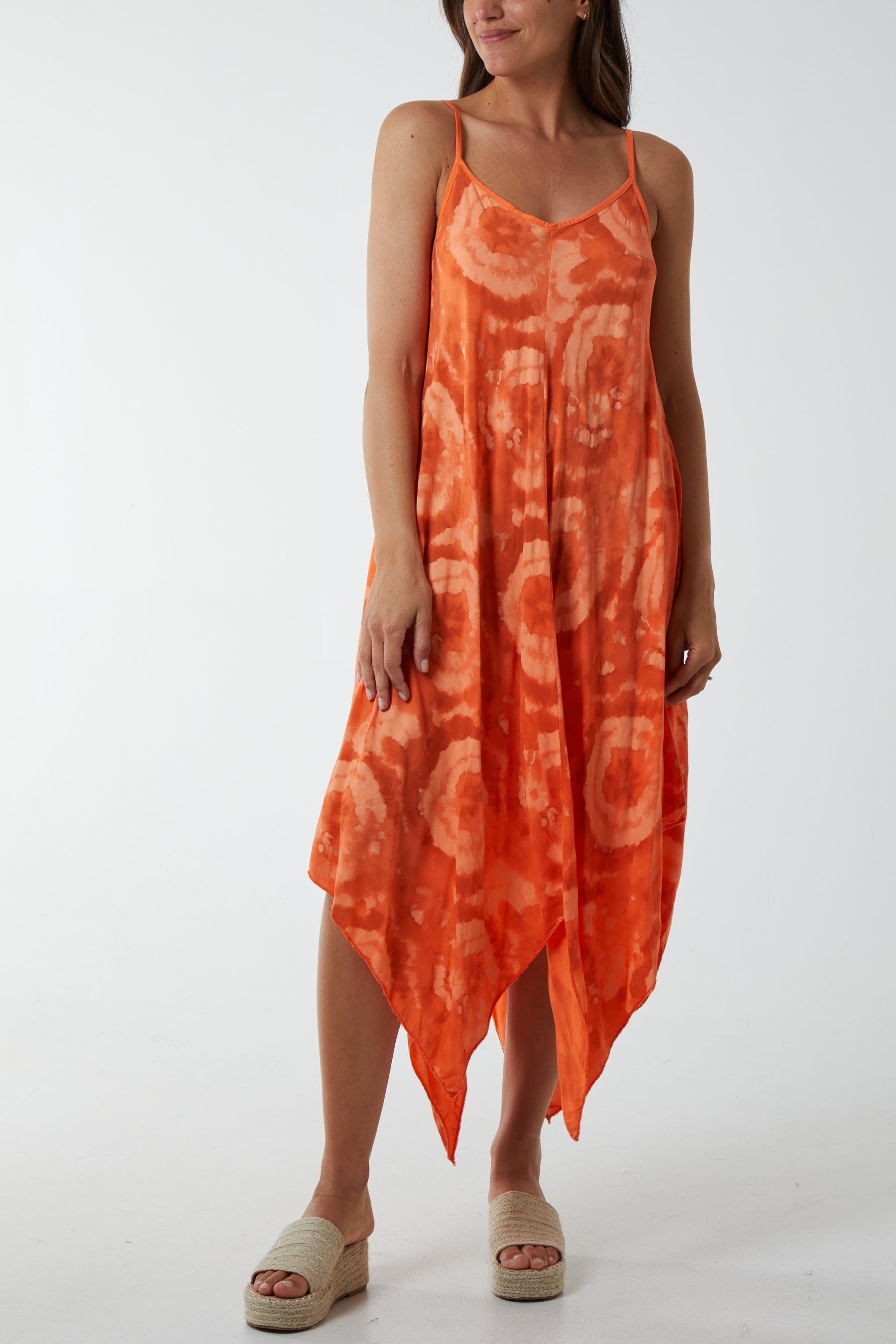 Hanky Hem Tie Dye Cami Dress Dresses WearAll Orange One Size