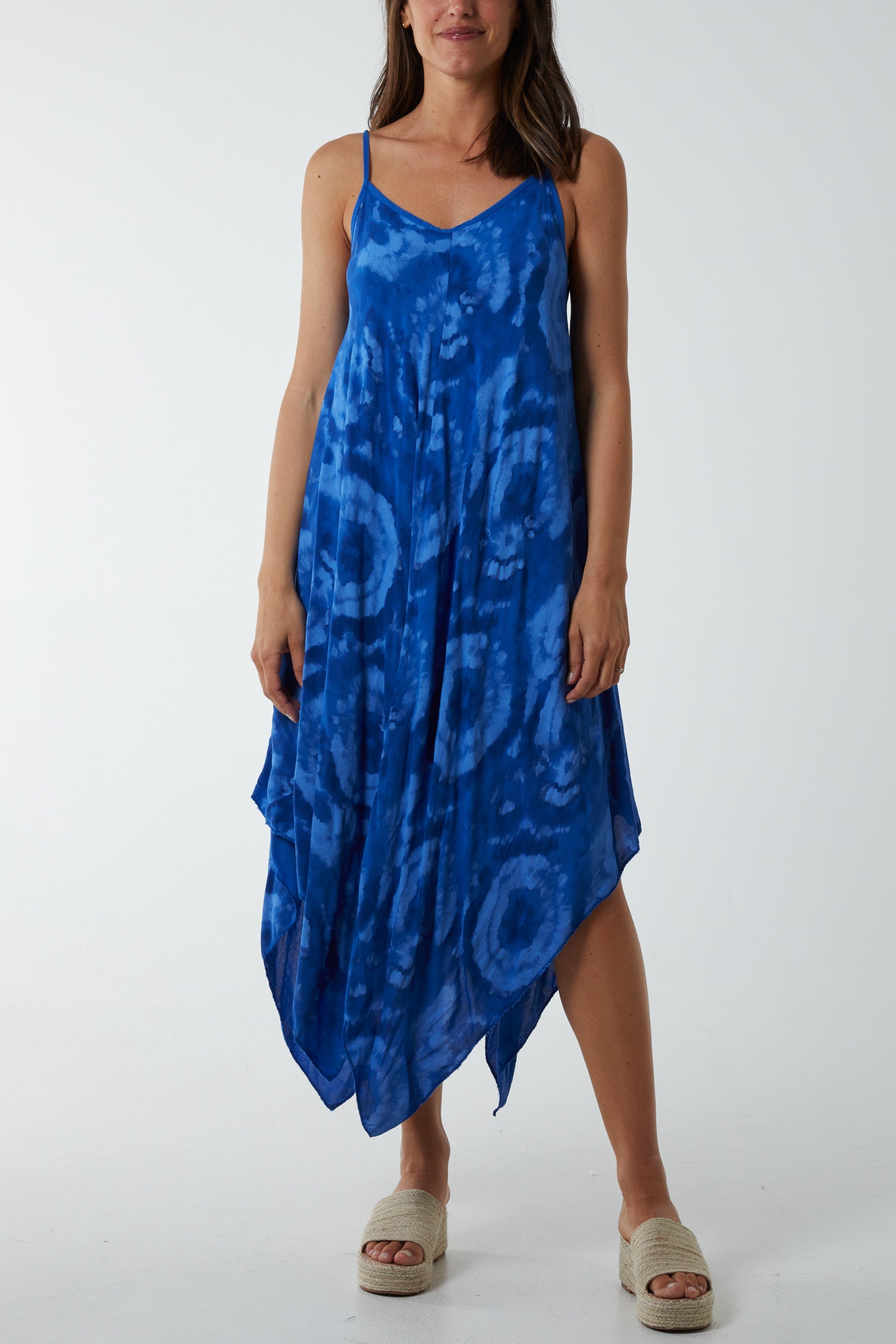 Hanky Hem Tie Dye Cami Dress Dresses WearAll Royal Blue One Size