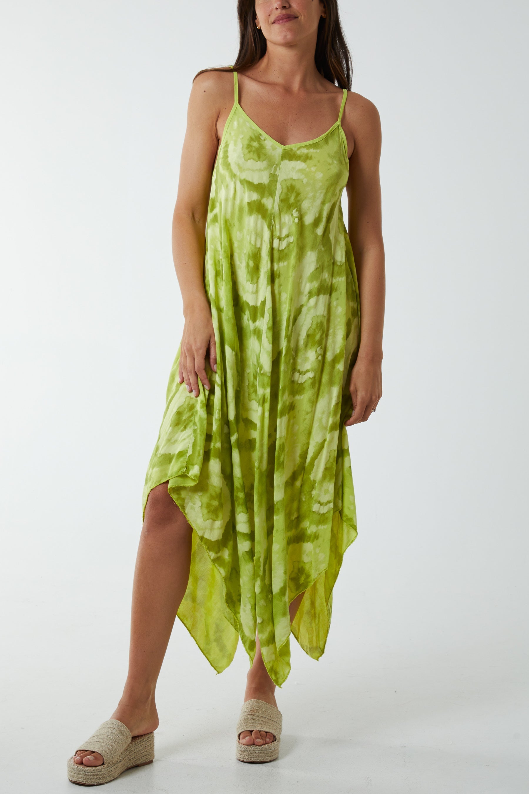 Hanky Hem Tie Dye Cami Dress Dresses WearAll Lime One Size