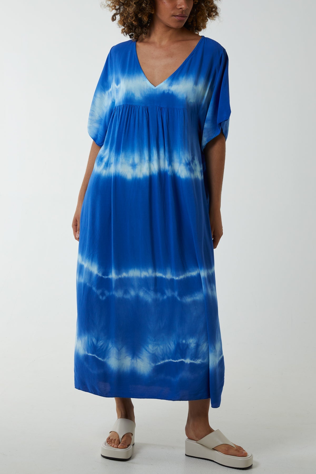 V-Neck Tie Dye Maxi Dress Dresses WearAll Royal Blue One Size