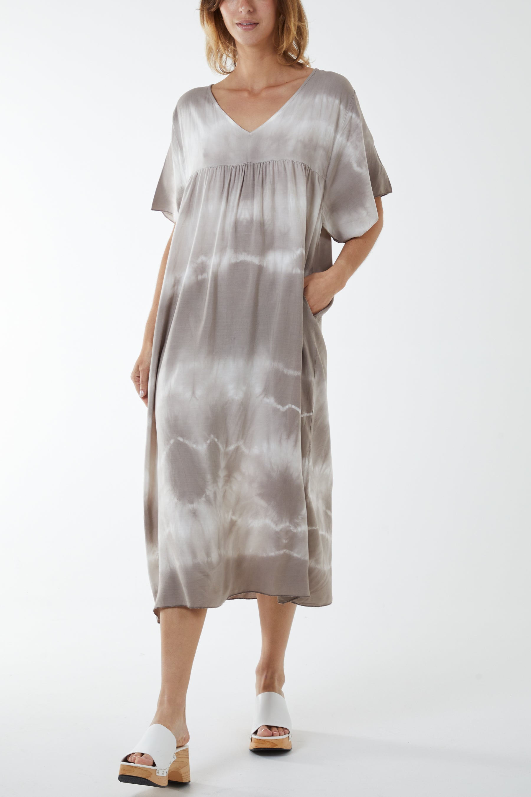 V-Neck Tie Dye Maxi Dress Dresses WearAll Mocha One Size