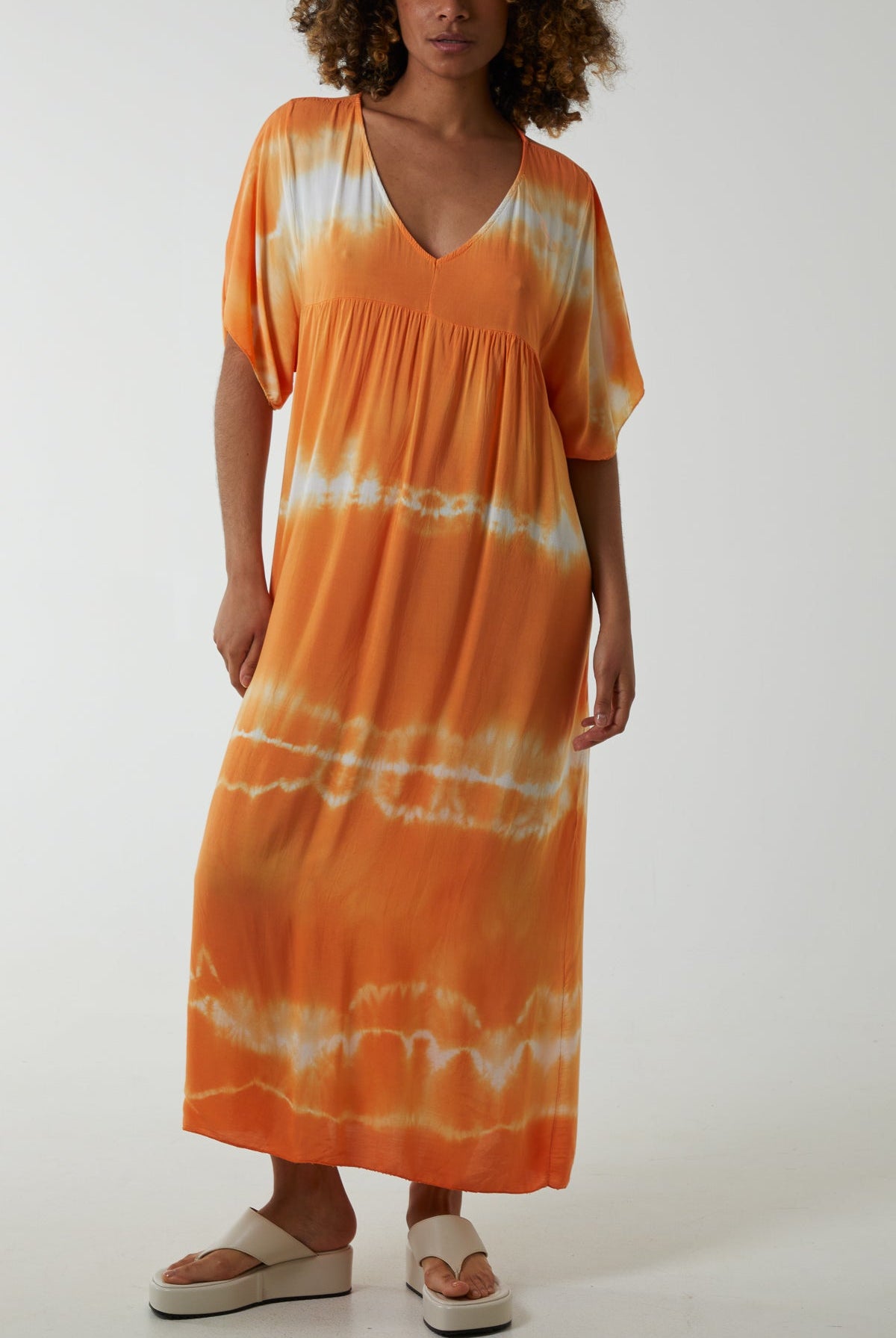 V-Neck Tie Dye Maxi Dress Dresses WearAll Orange One Size