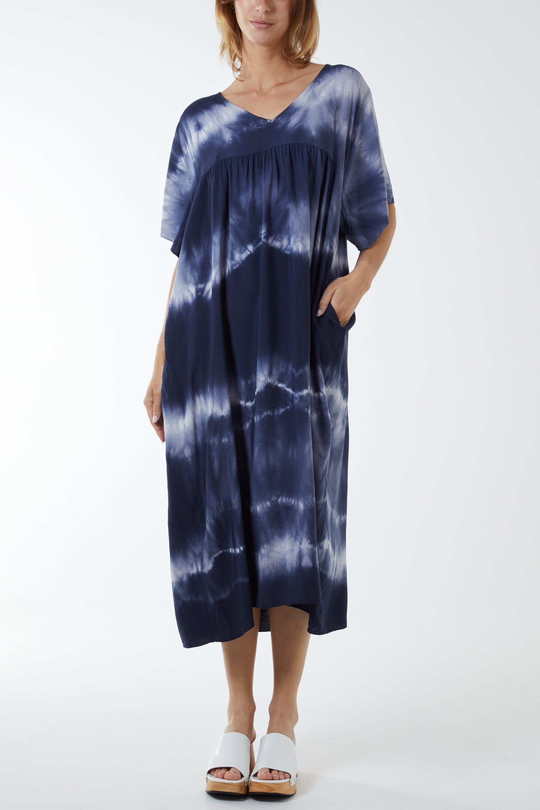 V-Neck Tie Dye Maxi Dress Dresses WearAll Navy One Size