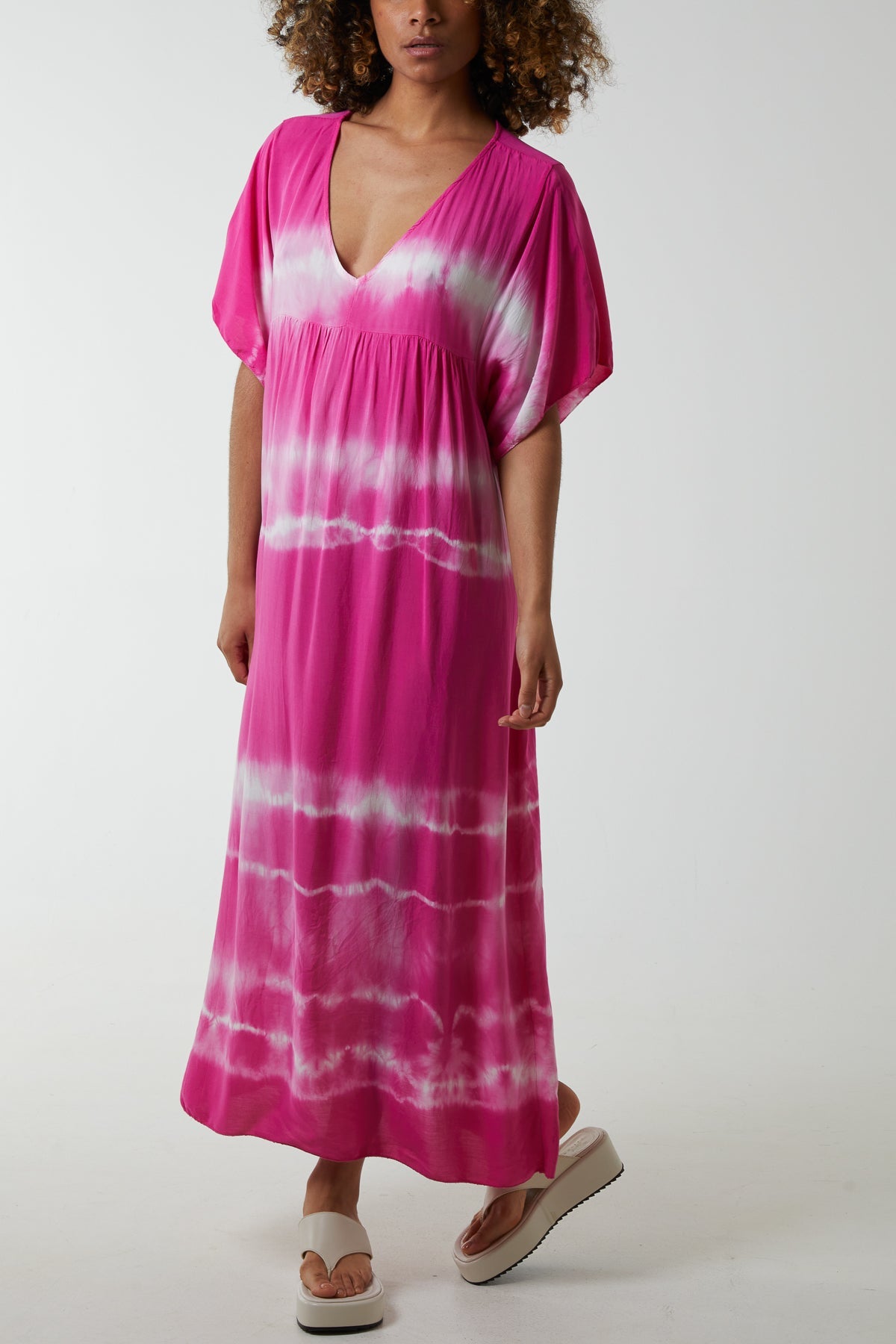 V-Neck Tie Dye Maxi Dress Dresses WearAll Hot Pink One Size