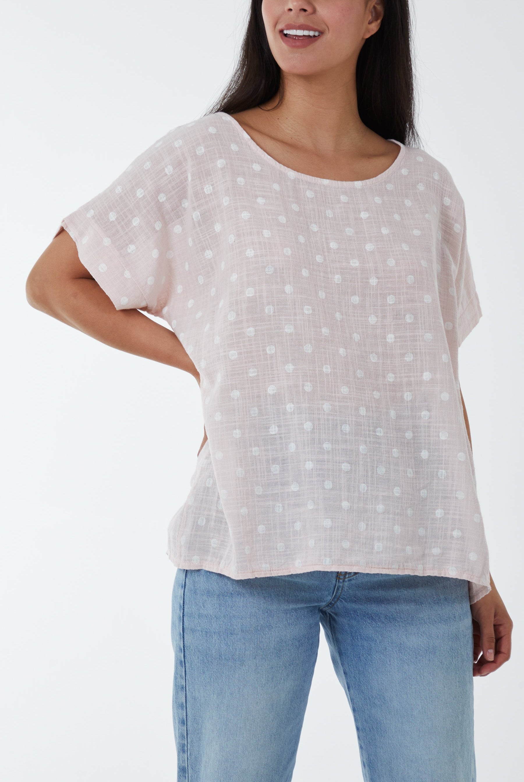 Polka Dot Short Sleeve Top Tops WearAll Blush One Size