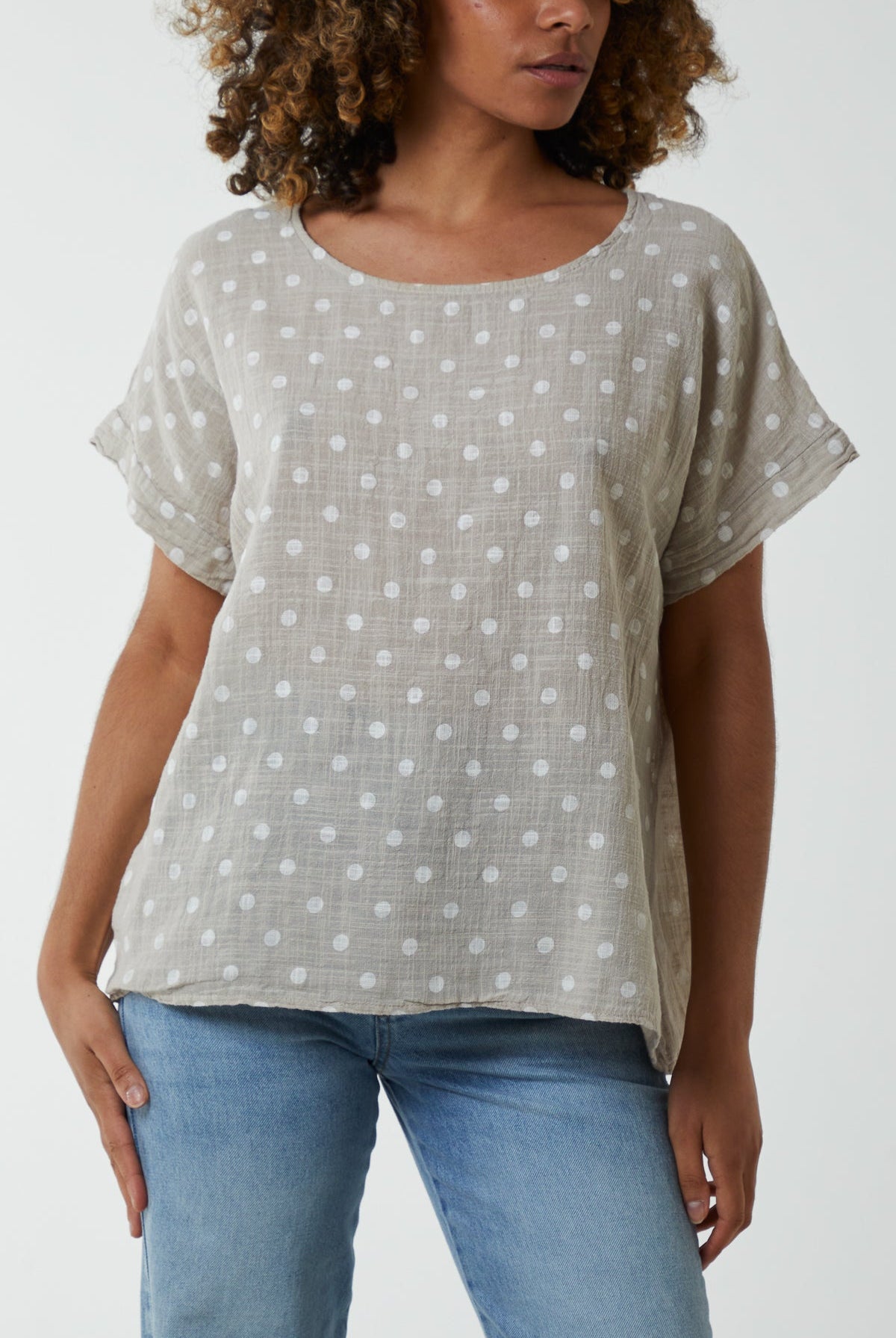 Polka Dot Short Sleeve Top Tops WearAll Stone One Size