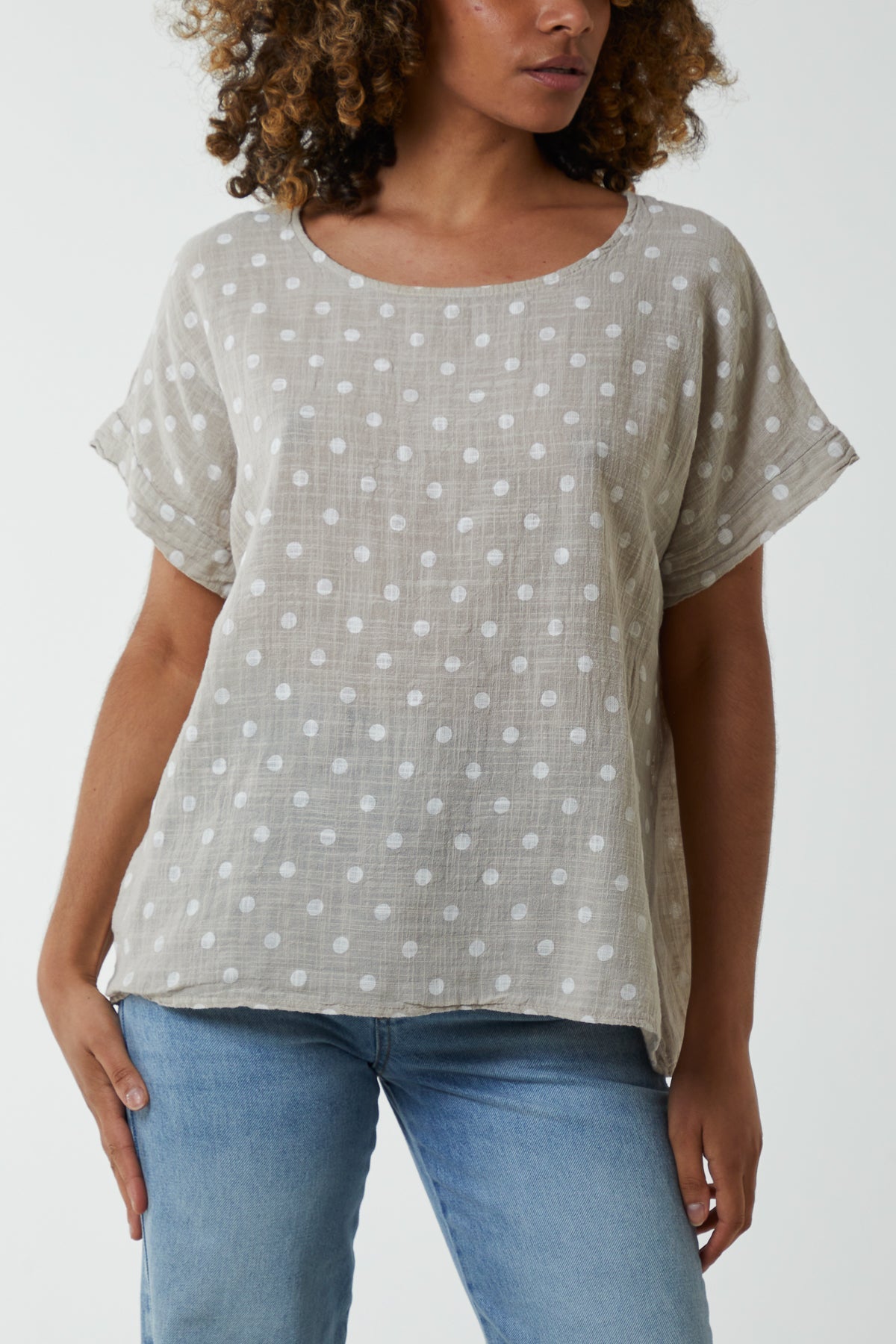 Polka Dot Short Sleeve Top Tops WearAll Stone One Size