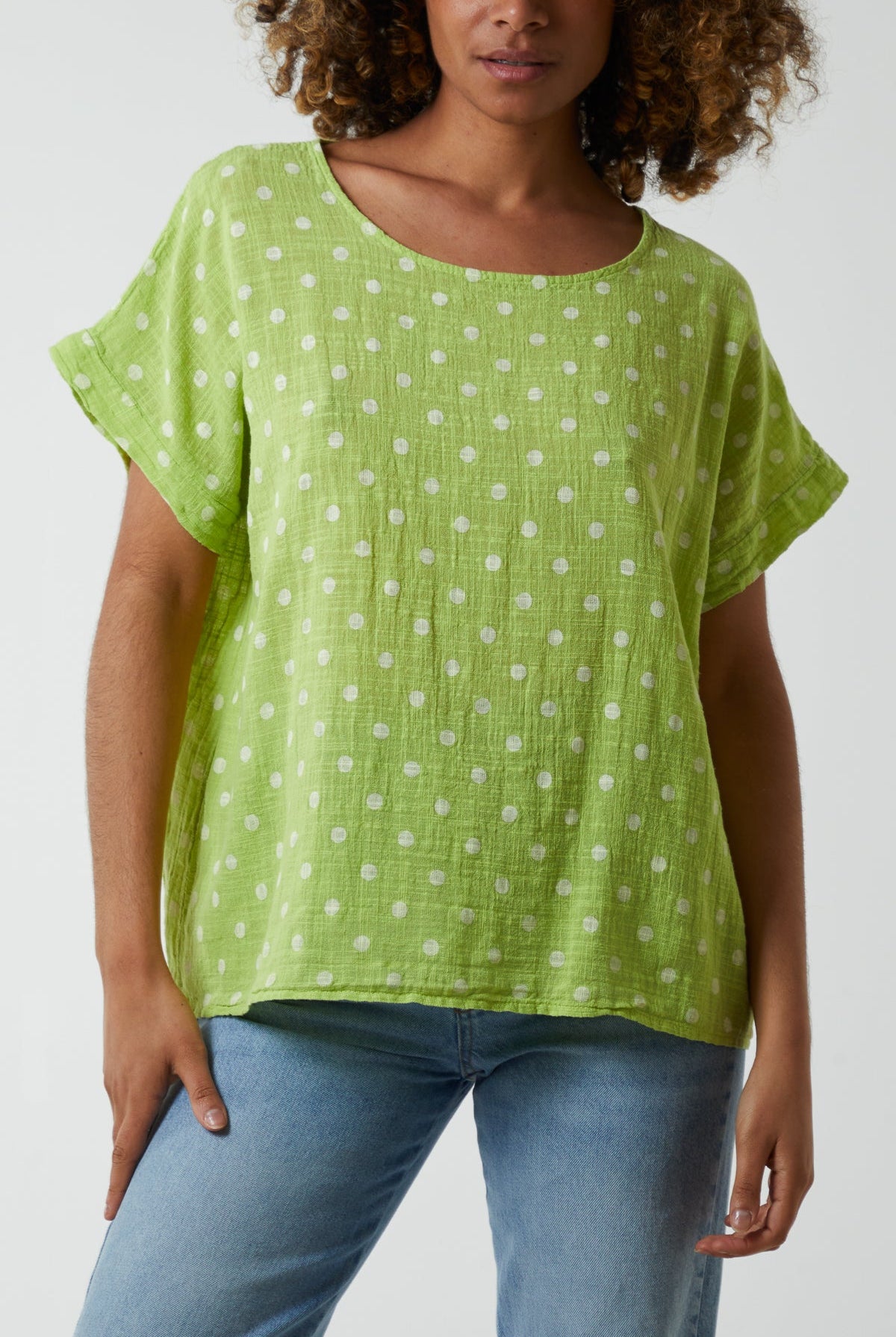 Polka Dot Short Sleeve Top Tops WearAll Apple Green One Size