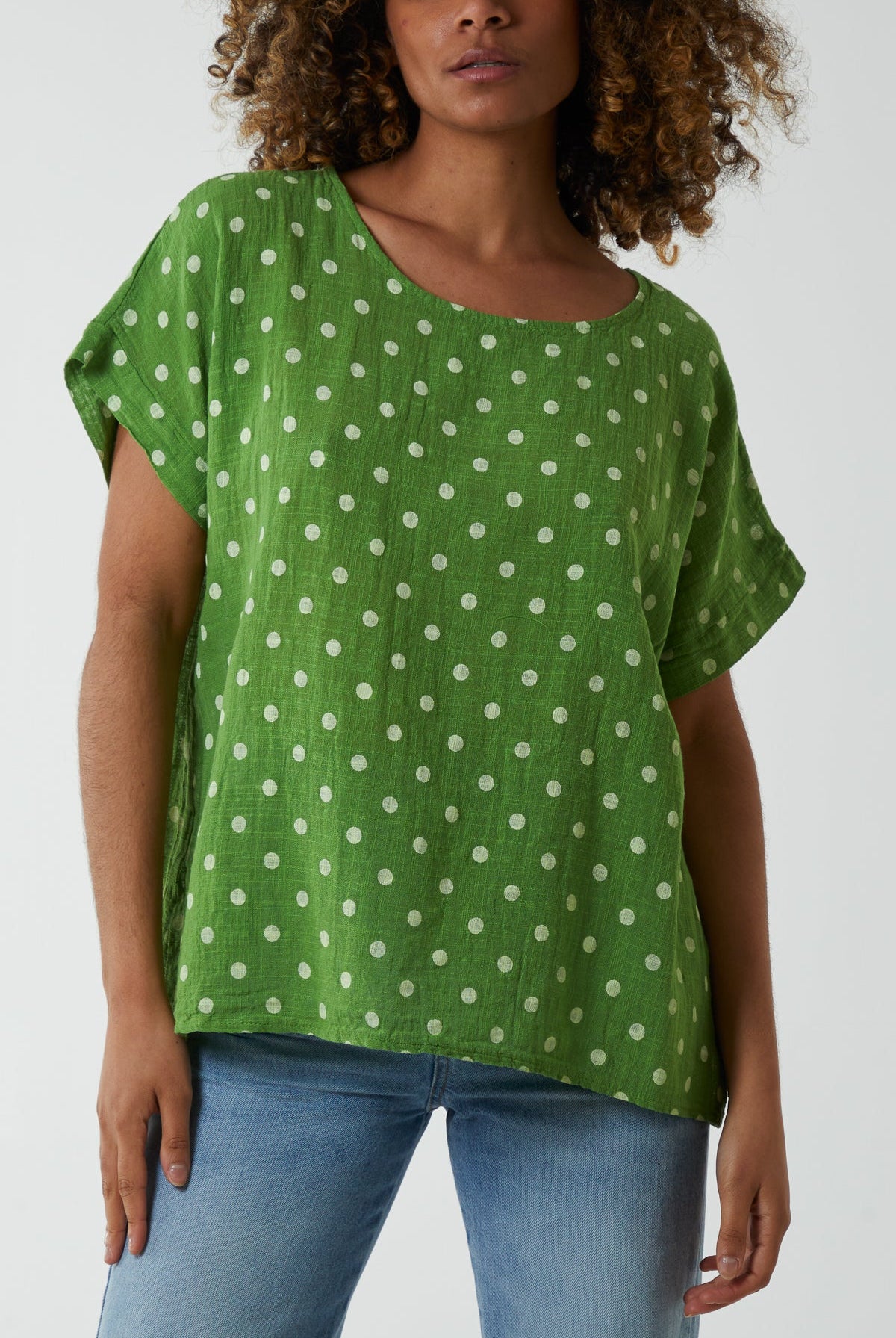 Polka Dot Short Sleeve Top Tops WearAll Jade One Size