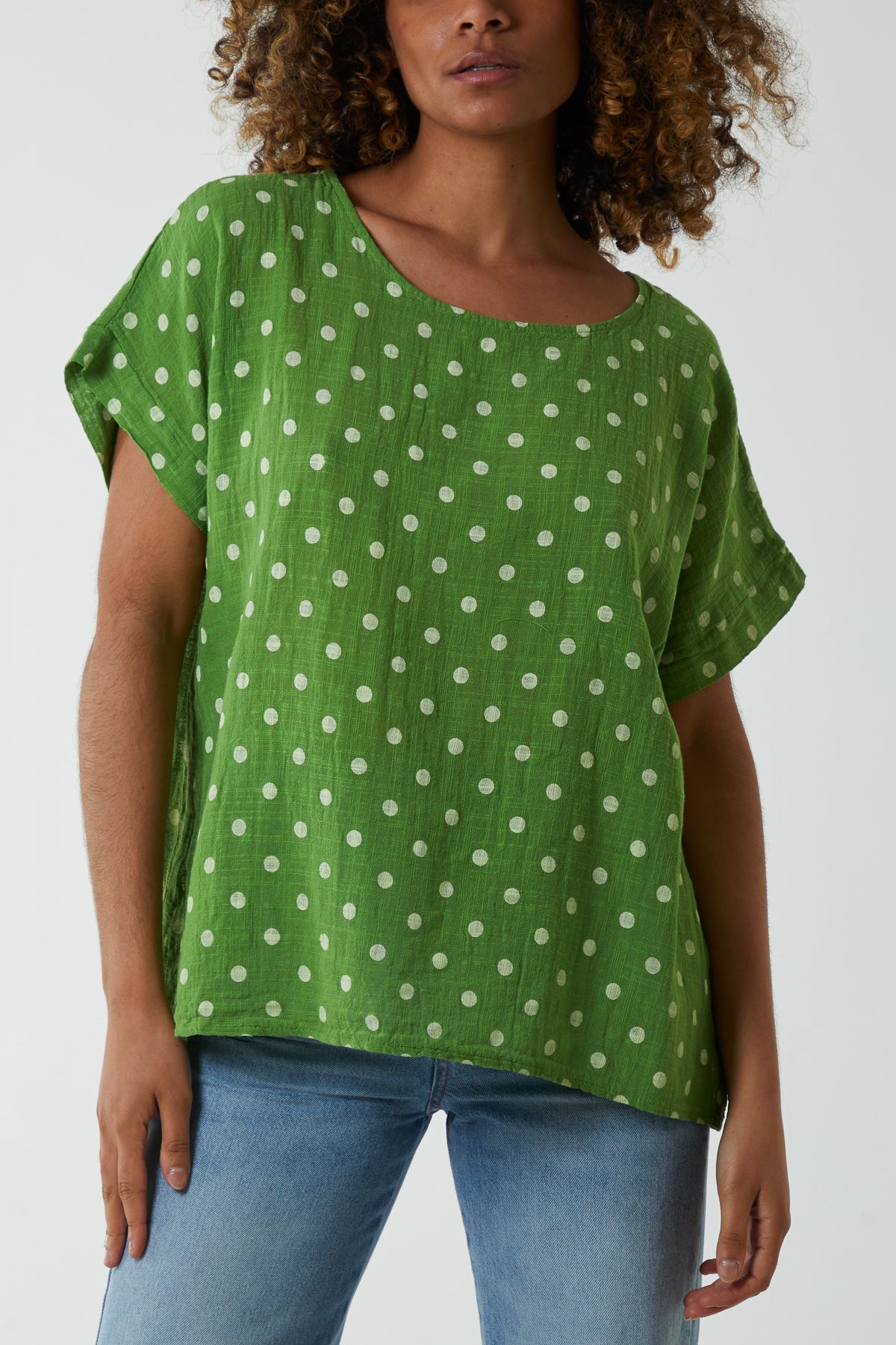 Polka Dot Short Sleeve Top Tops WearAll Jade One Size