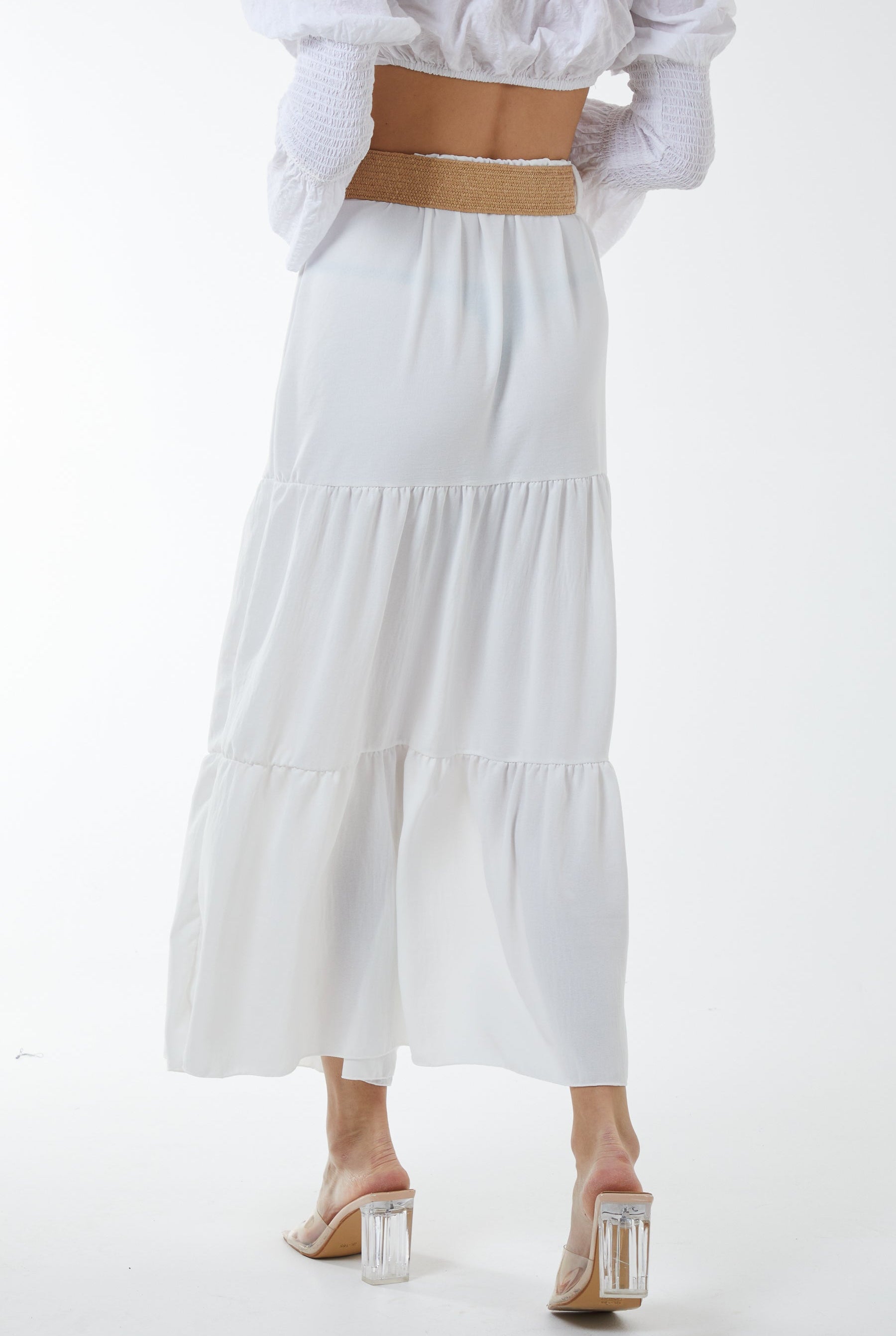 Belted Tiered Maxi Skirt Skirts WearAll