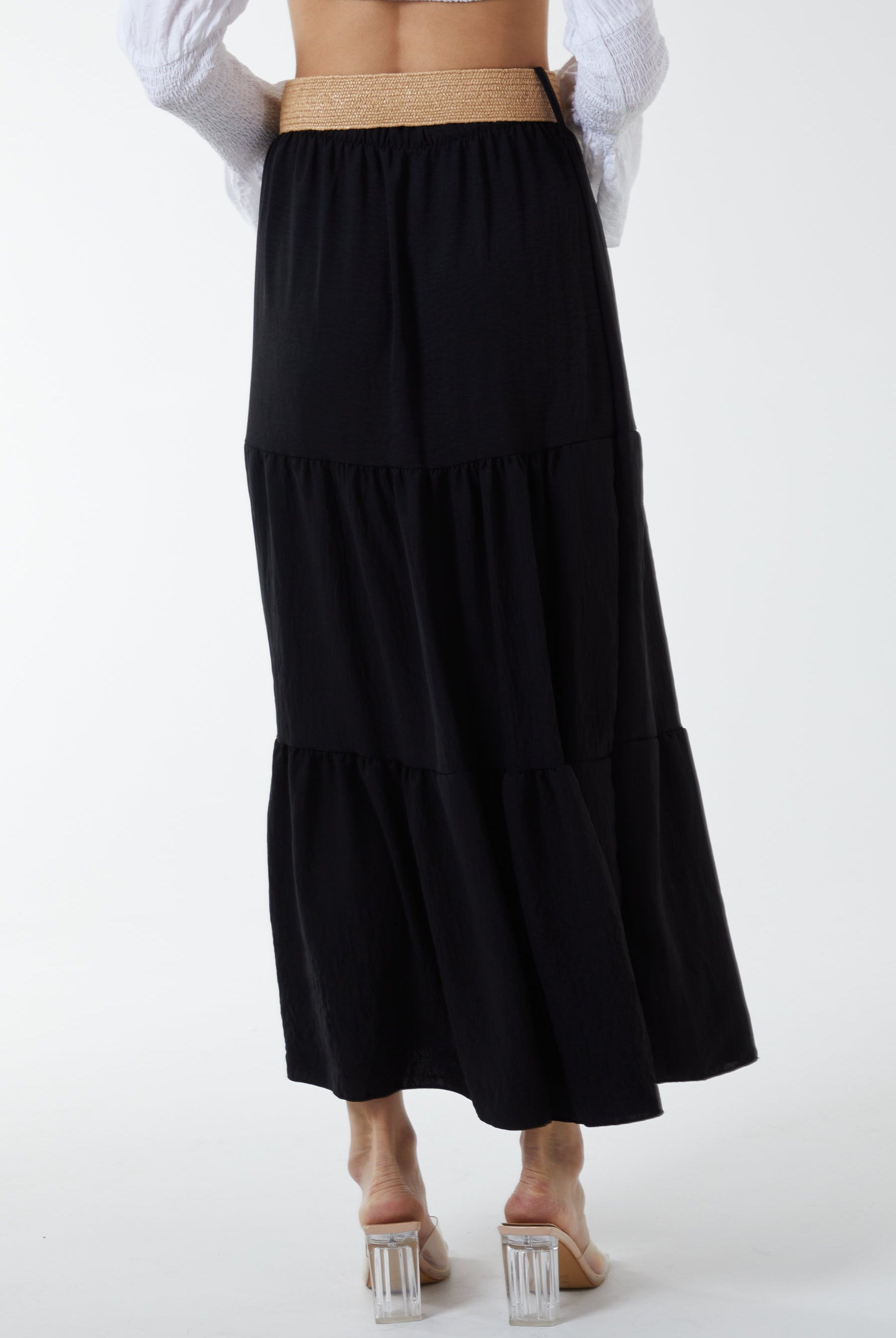 Belted Tiered Maxi Skirt Skirts WearAll