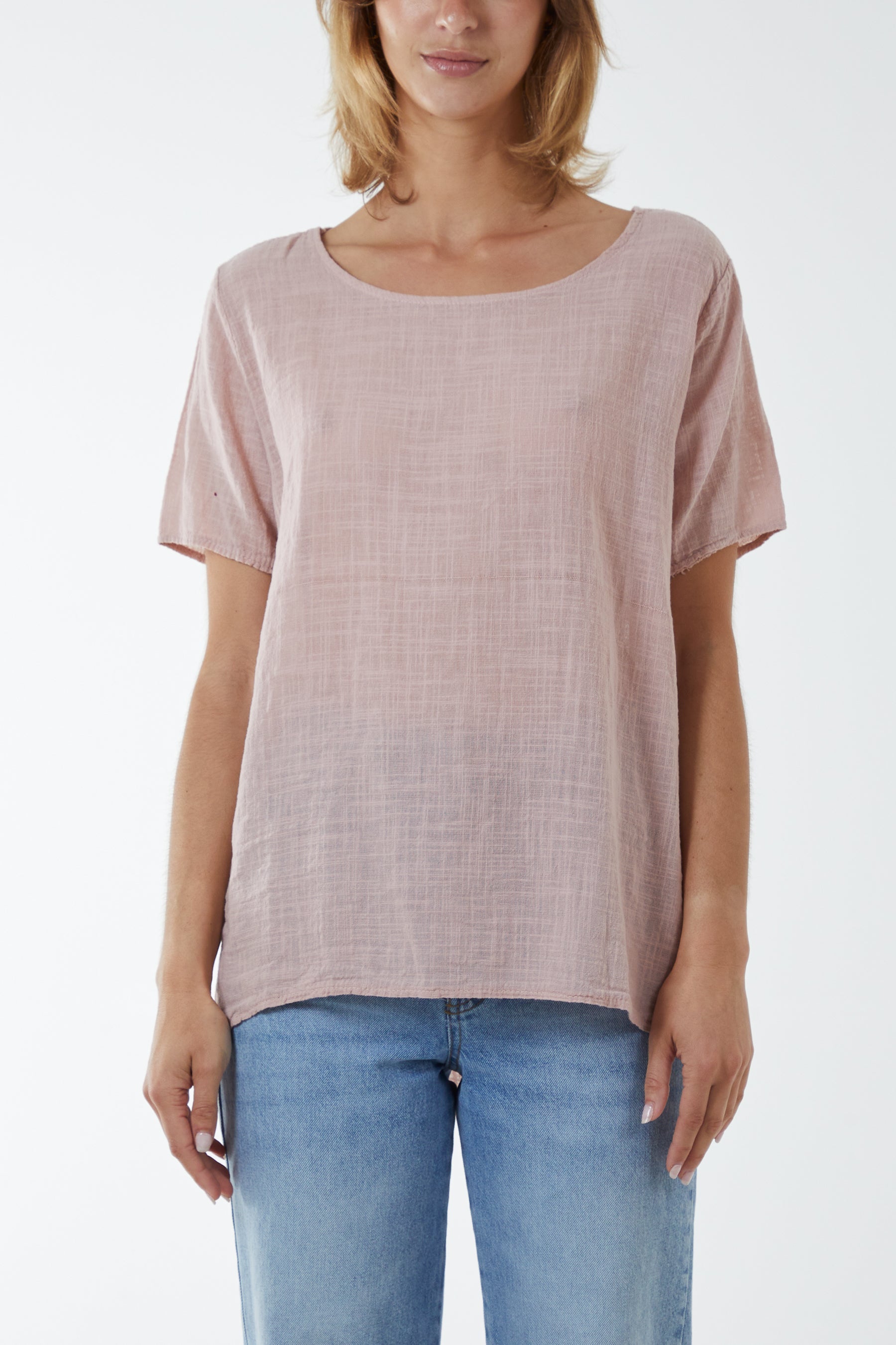 Round Neck Button Back Top Tops WearAll Blush One Size