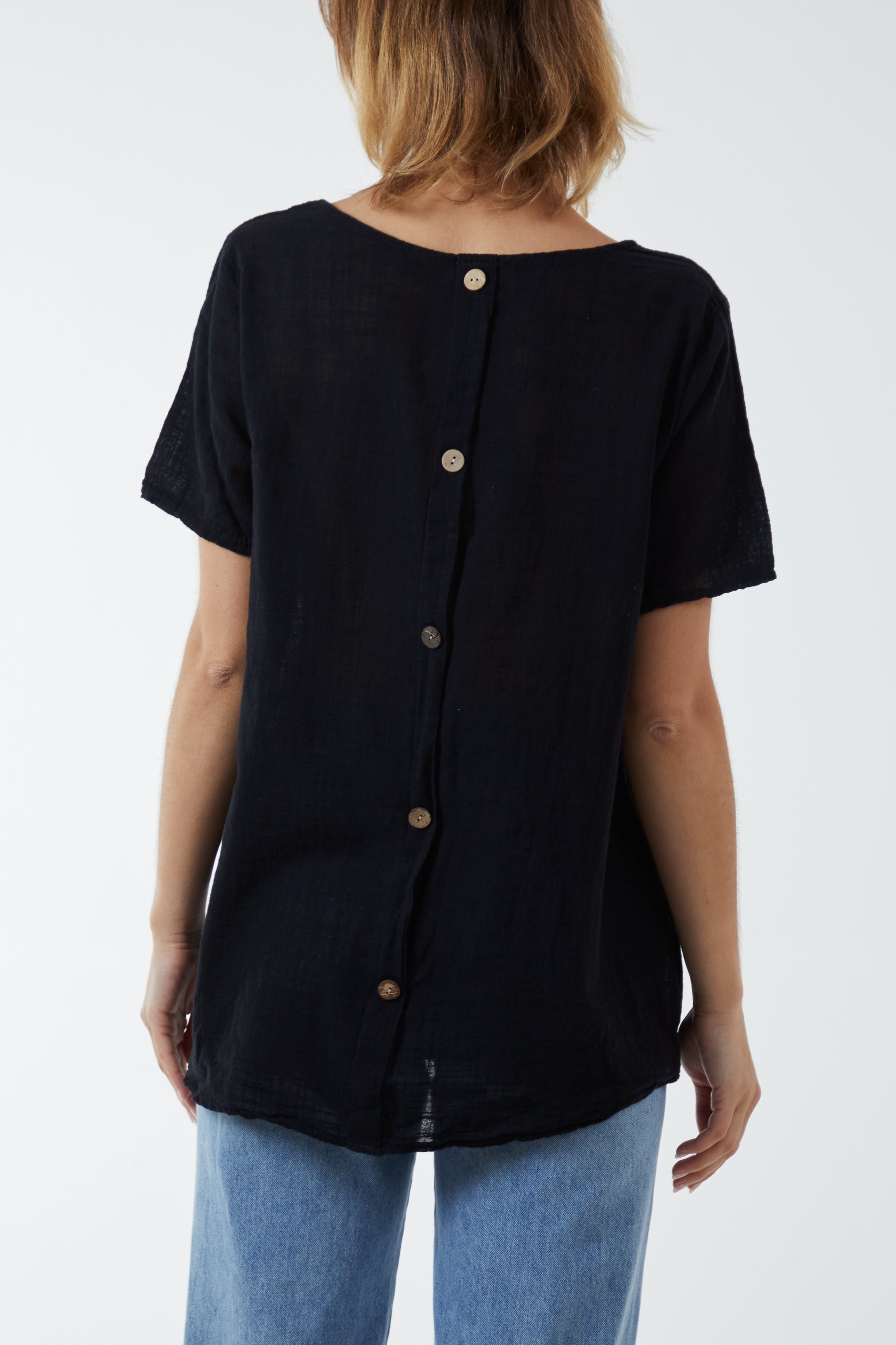 Round Neck Button Back Top Tops WearAll