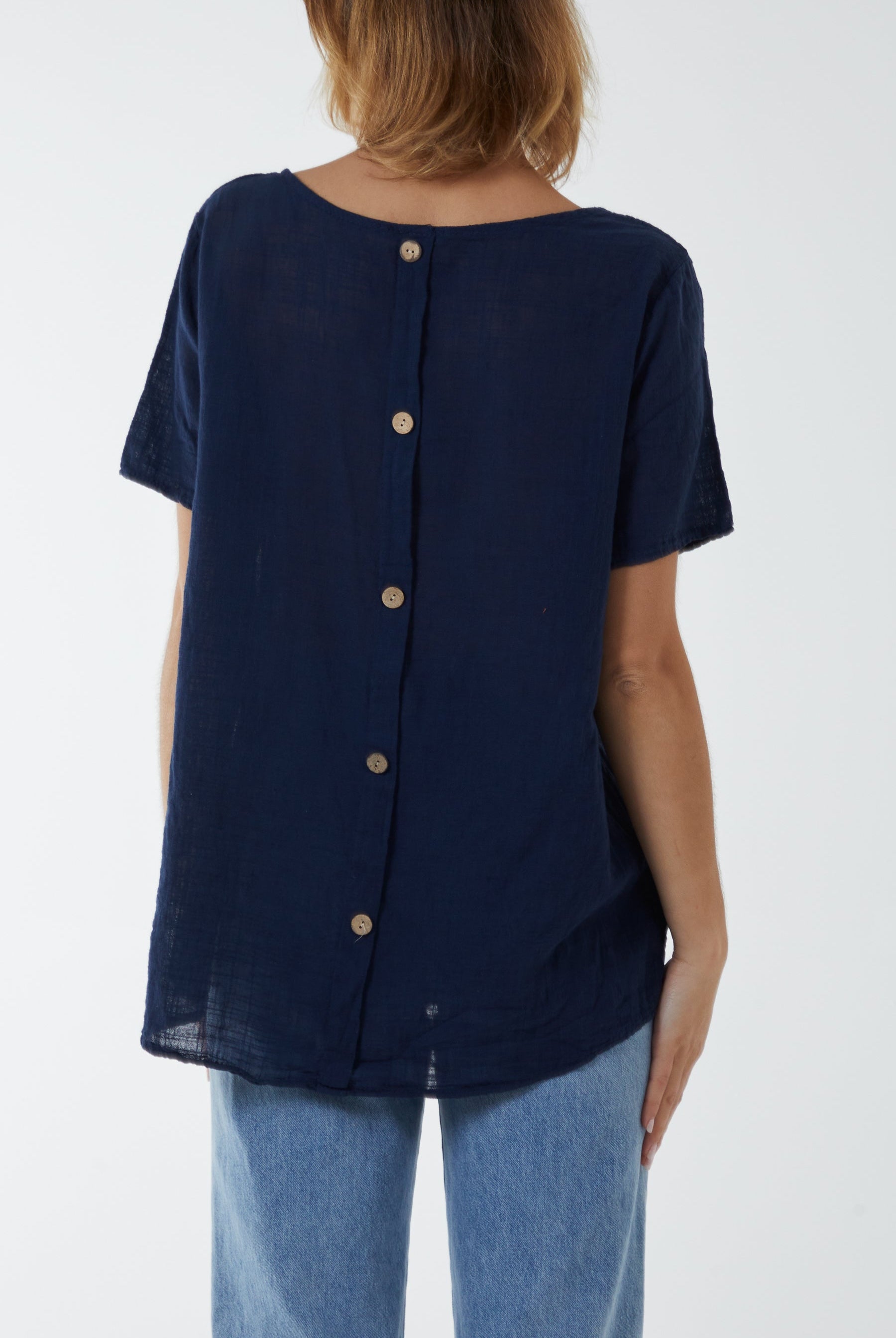 Round Neck Button Back Top Tops WearAll