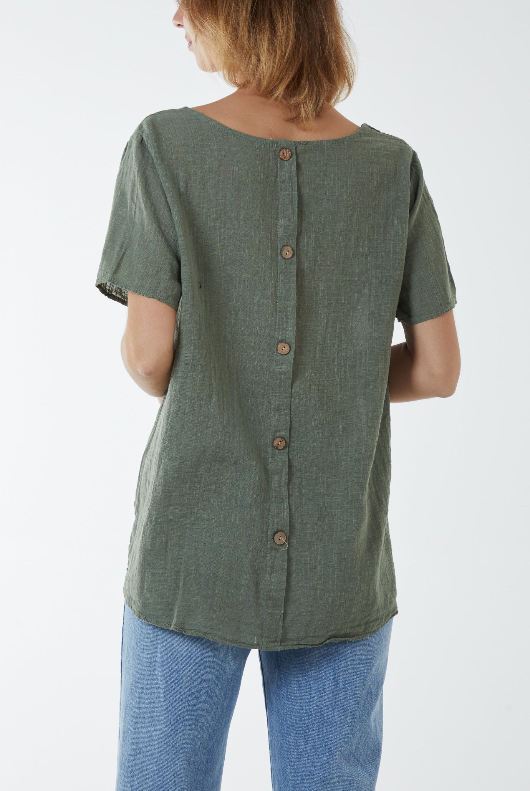 Round Neck Button Back Top Tops WearAll