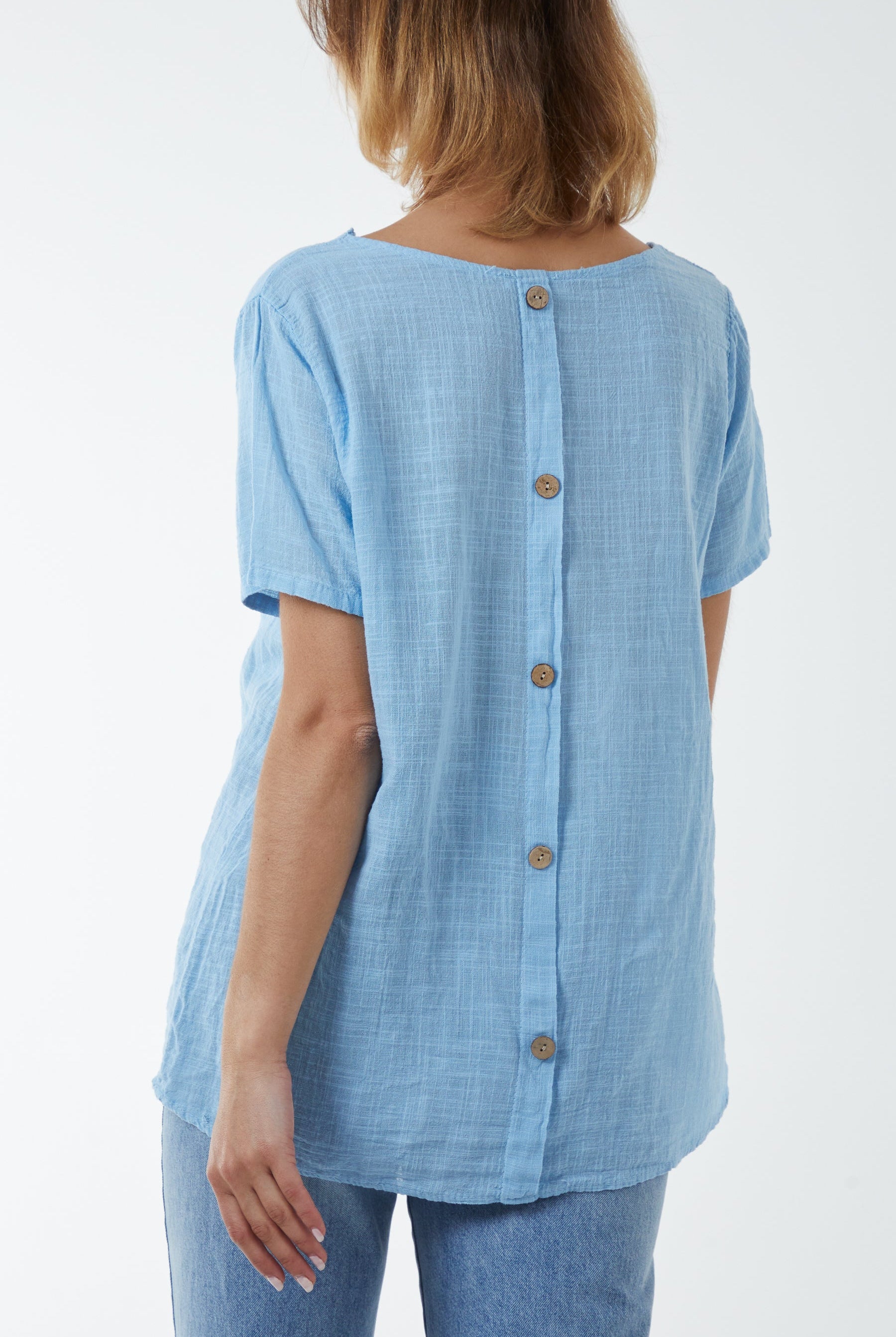 Round Neck Button Back Top Tops WearAll