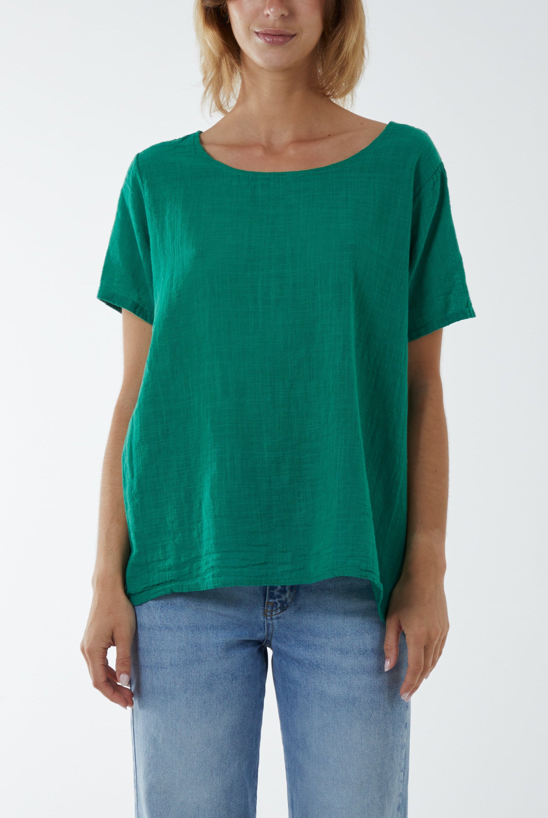Round Neck Button Back Top Tops WearAll Jade One Size