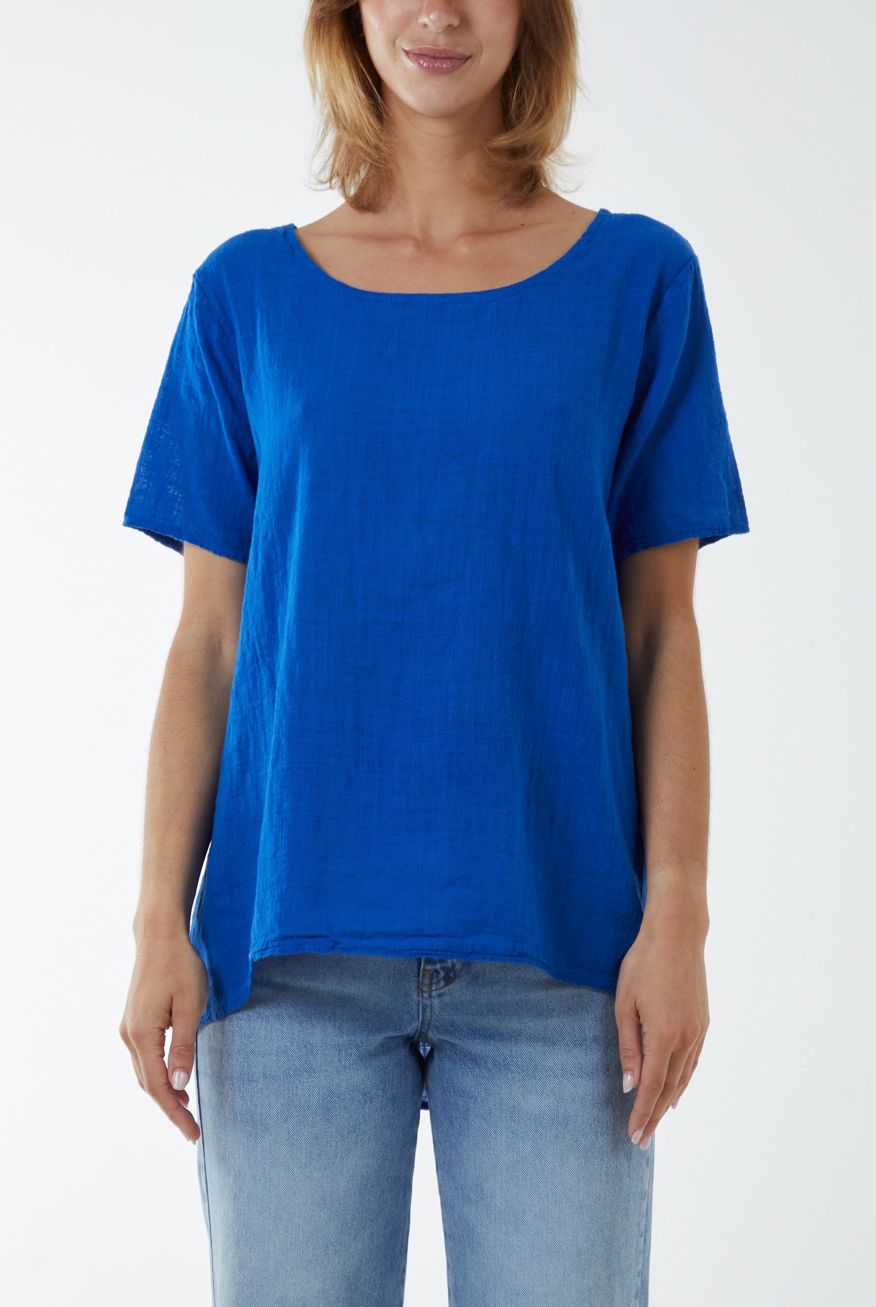 Round Neck Button Back Top Tops WearAll Royal Blue One Size
