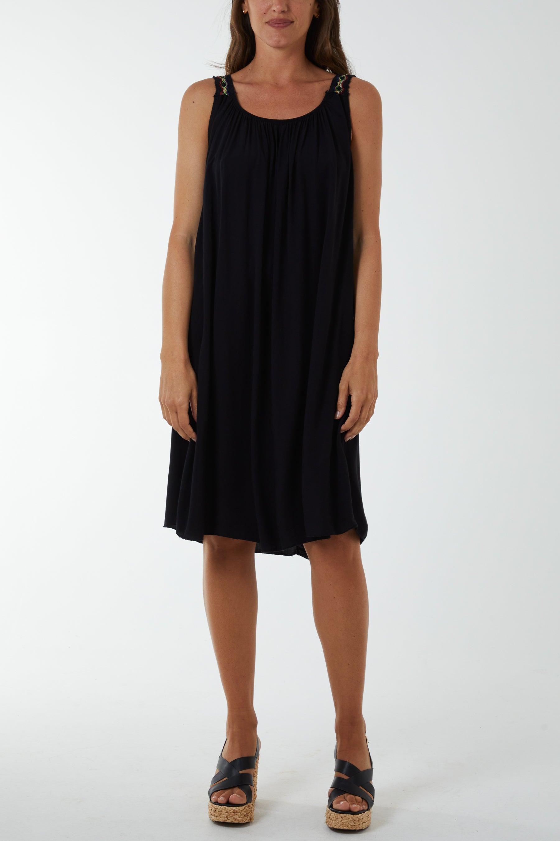 Crochet Strap Mini Dress Dresses WearAll Black One Size