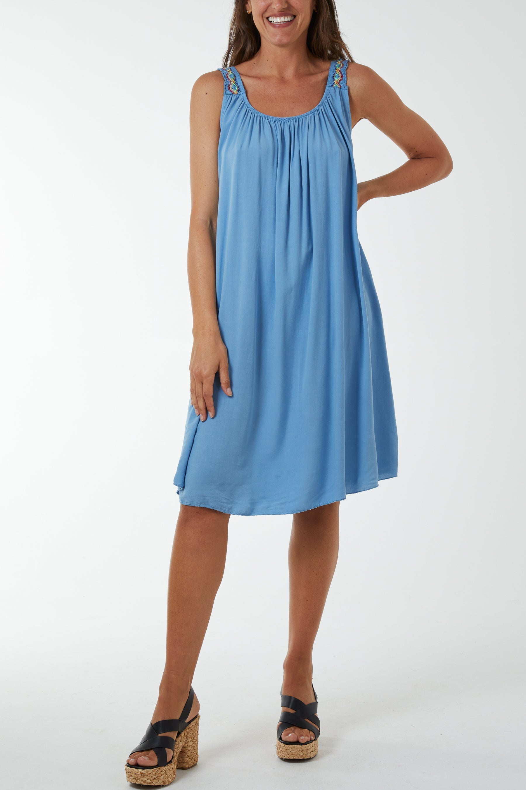 Crochet Strap Mini Dress Dresses WearAll Blue One Size