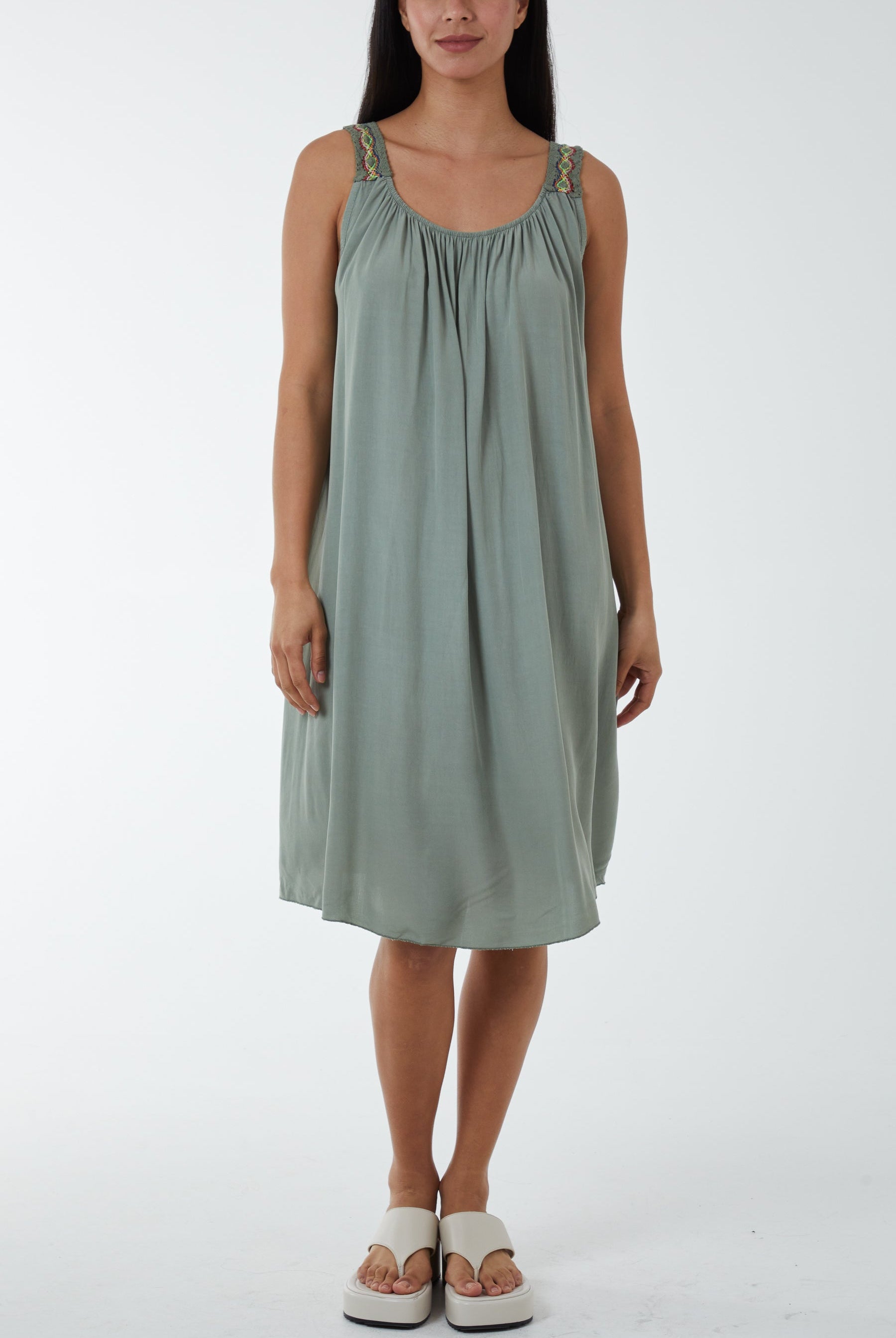 Crochet Strap Mini Dress Dresses WearAll Khaki One Size