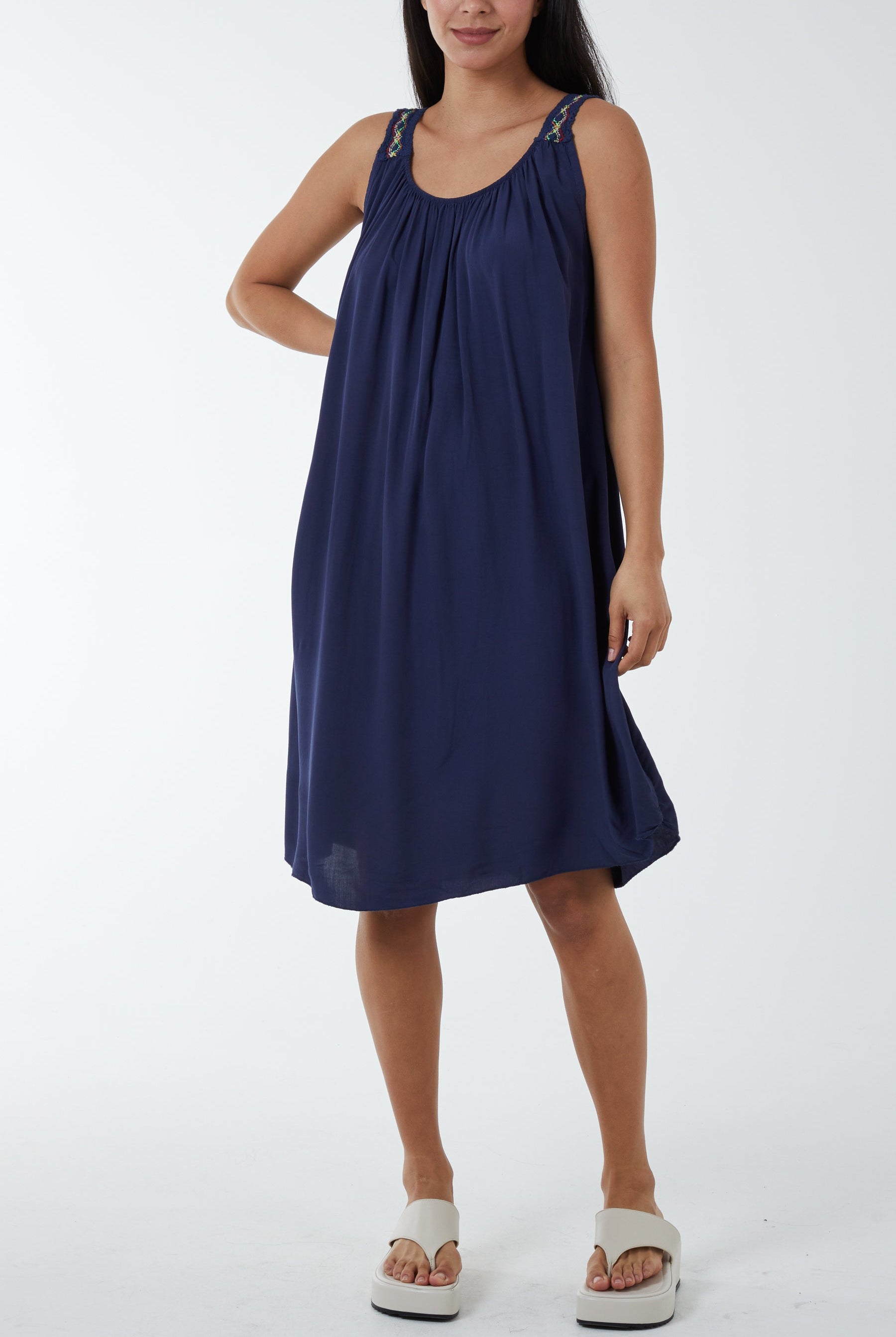 Crochet Strap Mini Dress Dresses WearAll Navy One Size