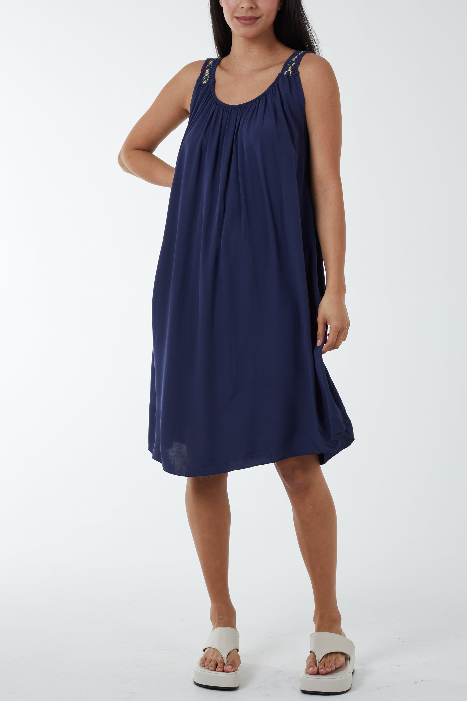 Crochet Strap Mini Dress Dresses WearAll Navy One Size