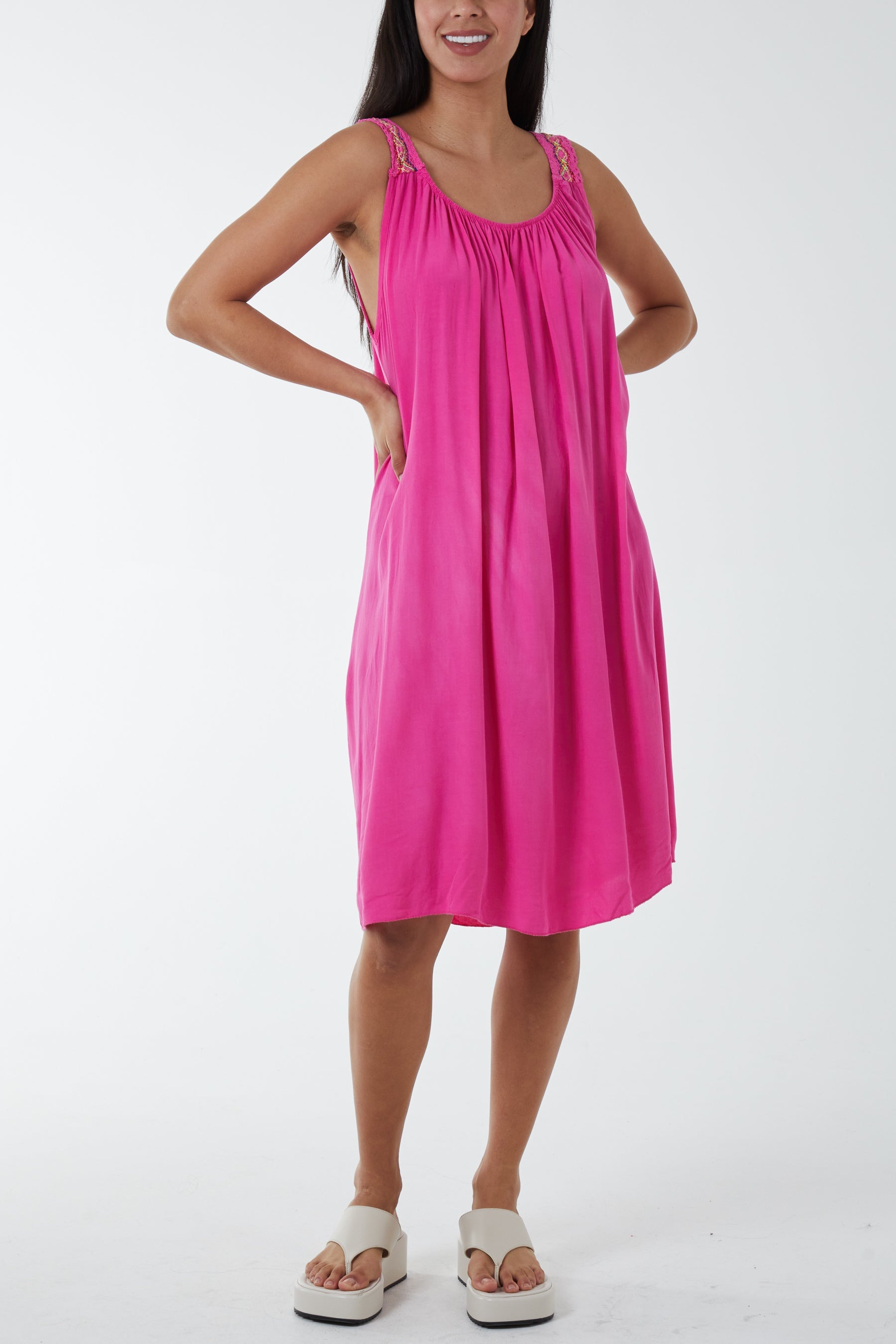 Crochet Strap Mini Dress Dresses WearAll Hot Pink One Size