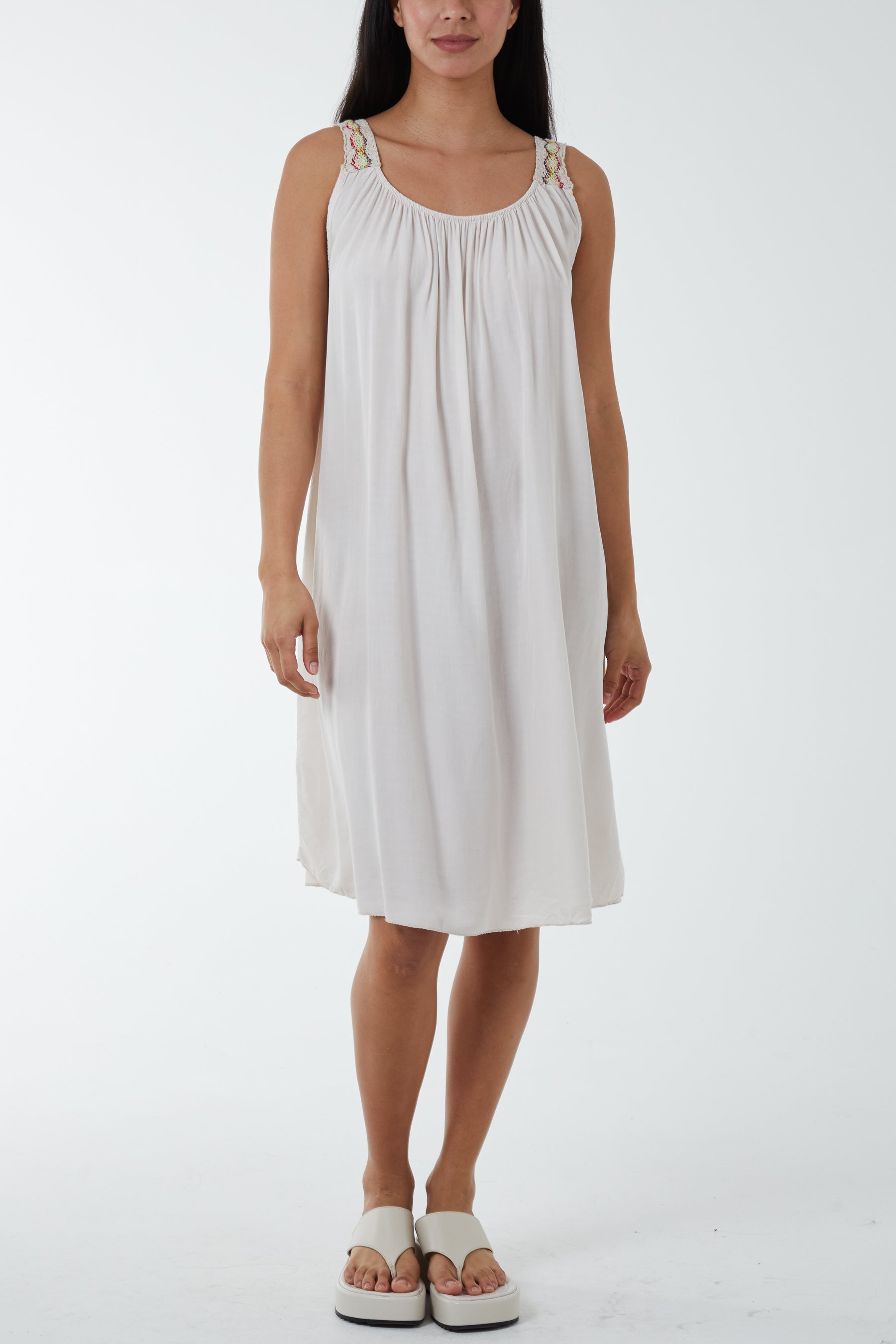 Crochet Strap Mini Dress Dresses WearAll Beige One Size