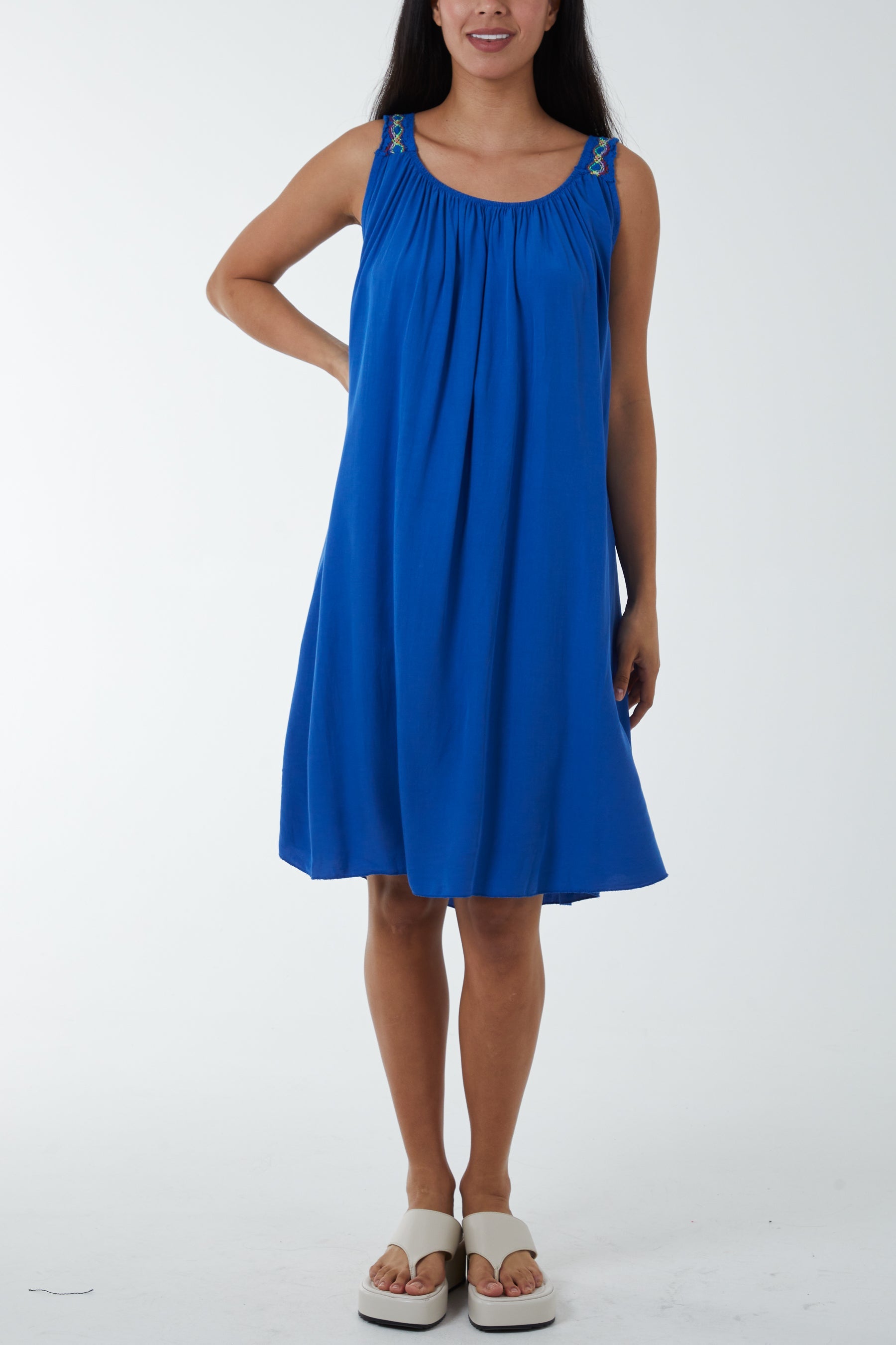 Crochet Strap Mini Dress Dresses WearAll Royal Blue One Size