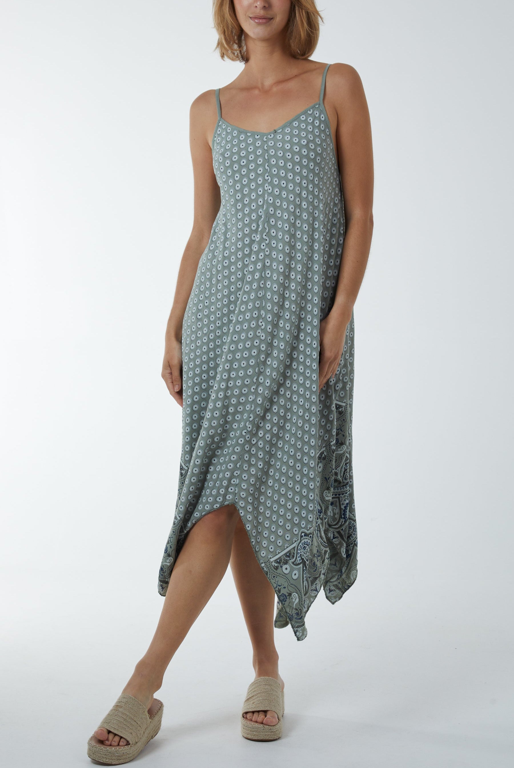 Cami Hanky Hem Midi Dress Dresses WearAll Khaki One Size