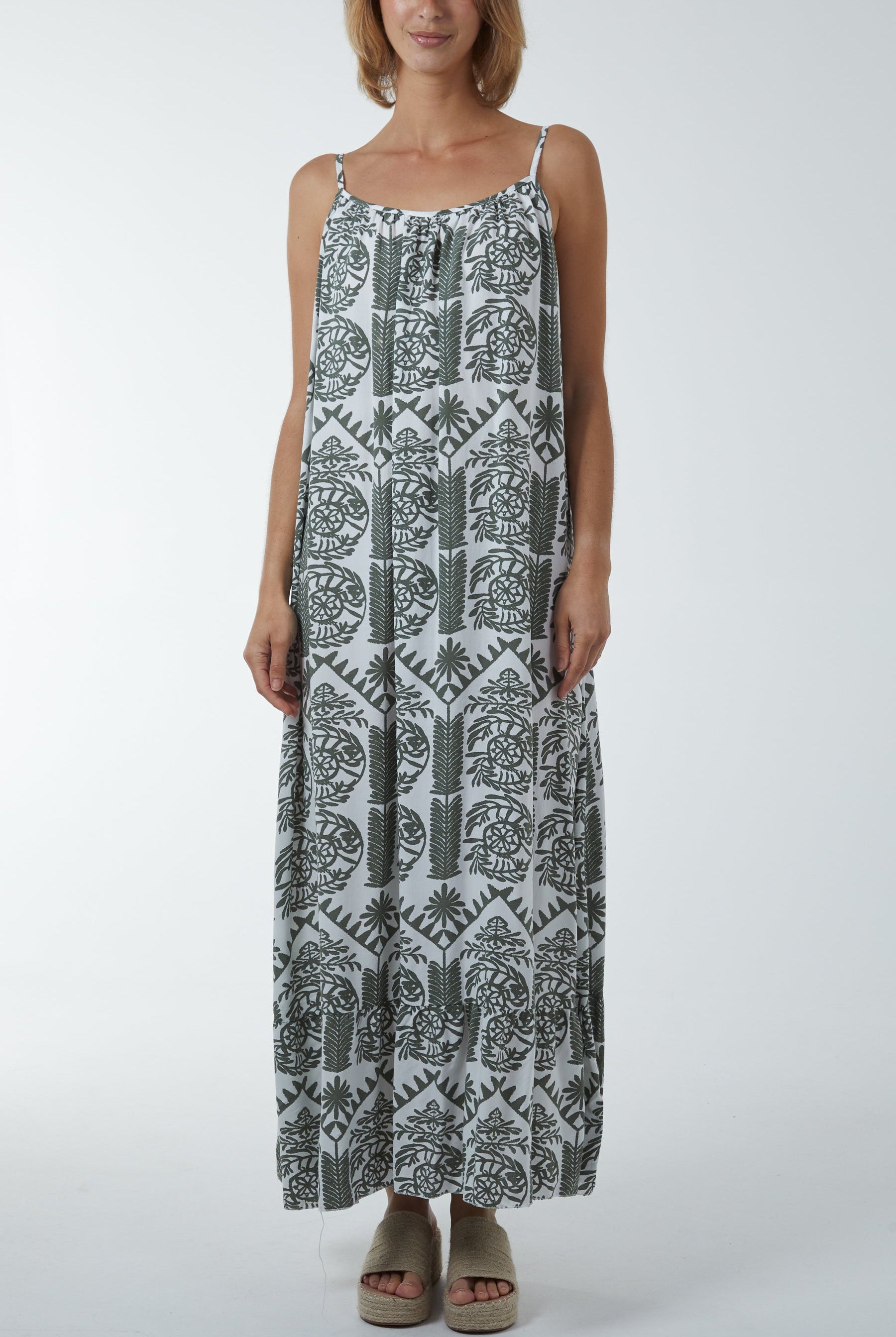 Baroque Cami Maxi Dress Dresses WearAll Khaki One Size