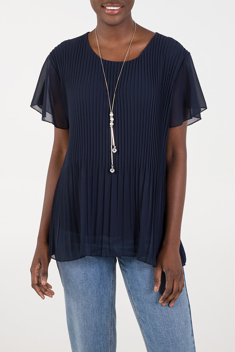 Necklace Pleated Top TOPMF2 WearAll Navy One Size