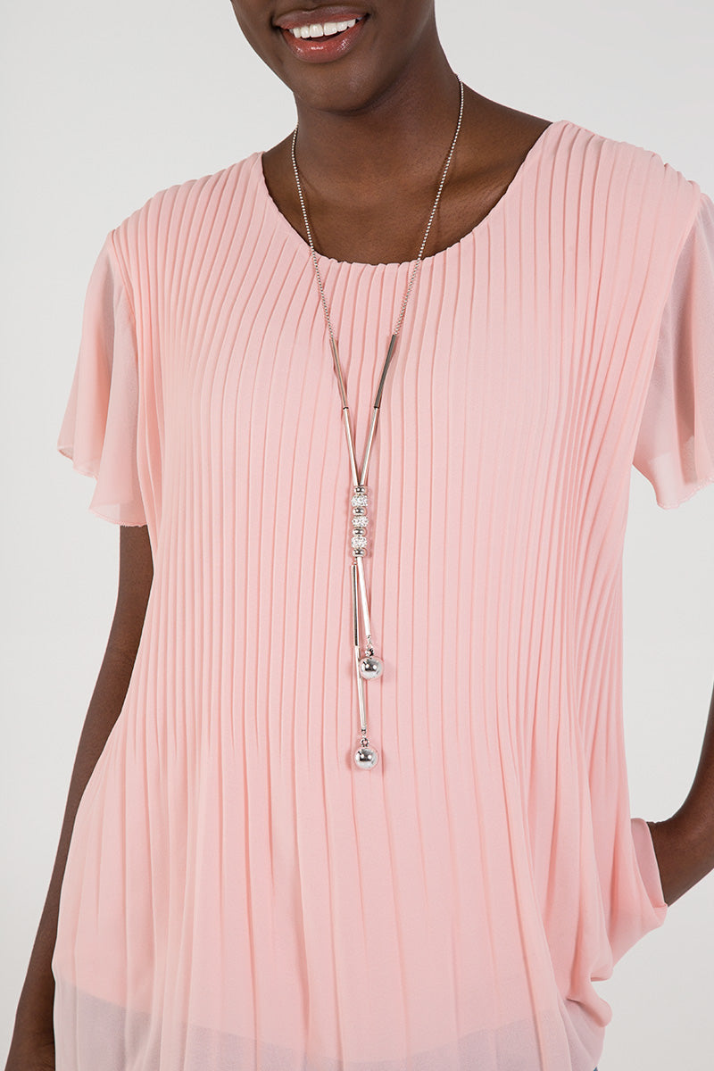 Necklace Pleated Top TOPMF2 WearAll Pink One Size