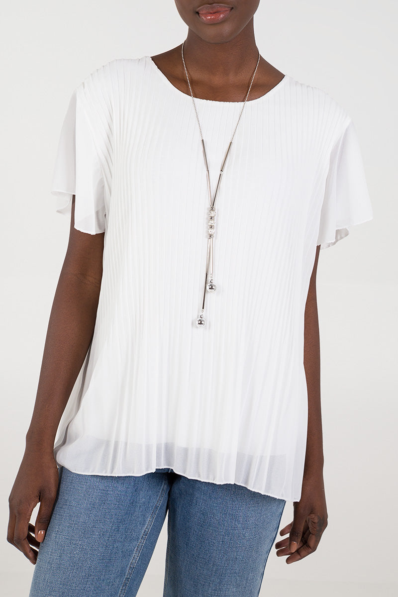 Necklace Pleated Top TOPMF2 WearAll Cream One Size
