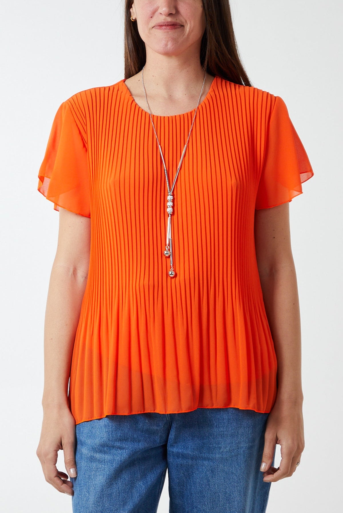 Necklace Pleated Top TOPMF2 WearAll Orange One Size