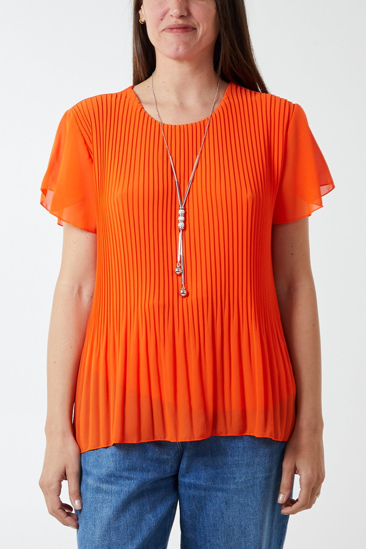 Necklace Pleated Top TOPMF2 WearAll Orange One Size