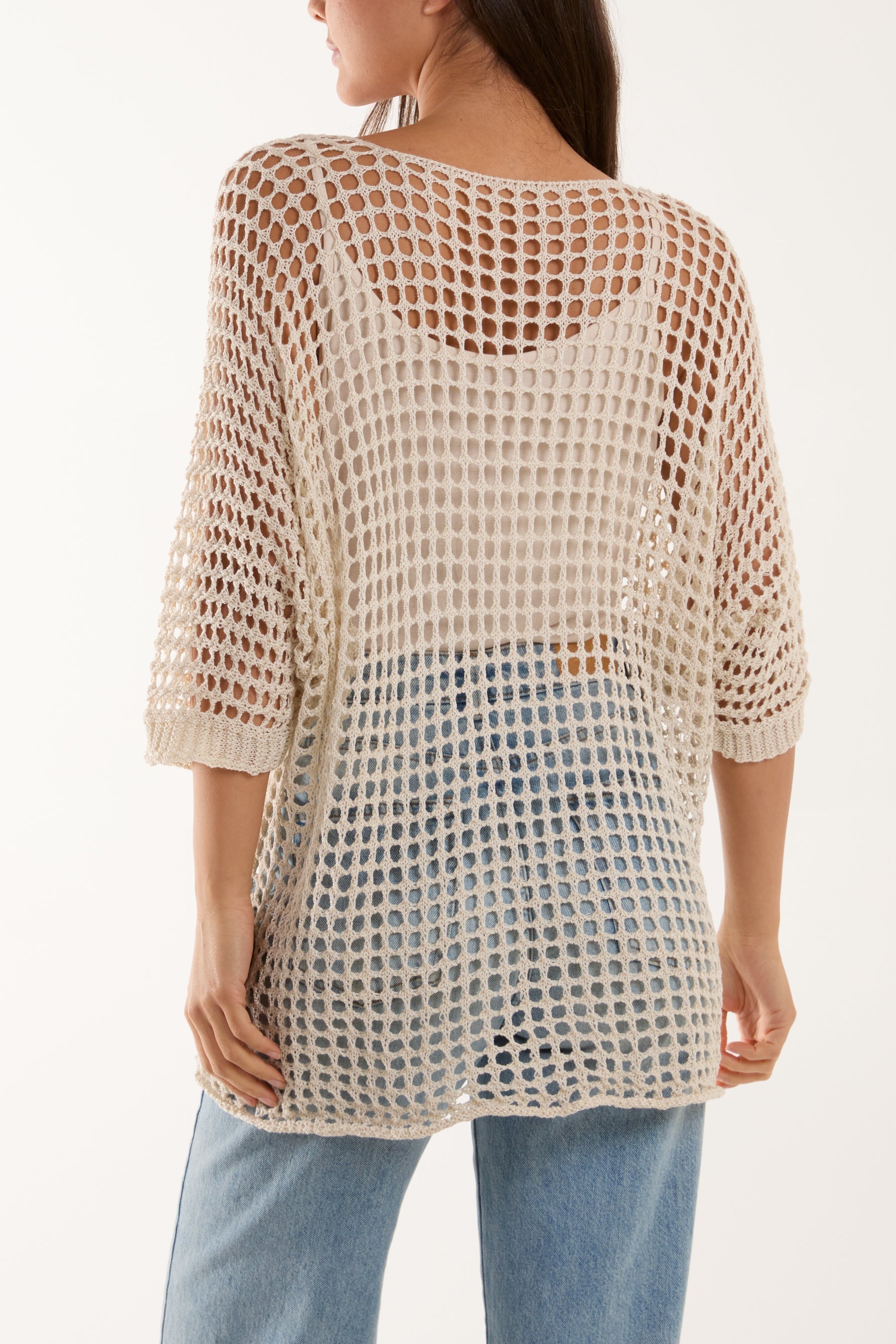 Round Neck Short Sleeve Crochet Top Tops WearAll