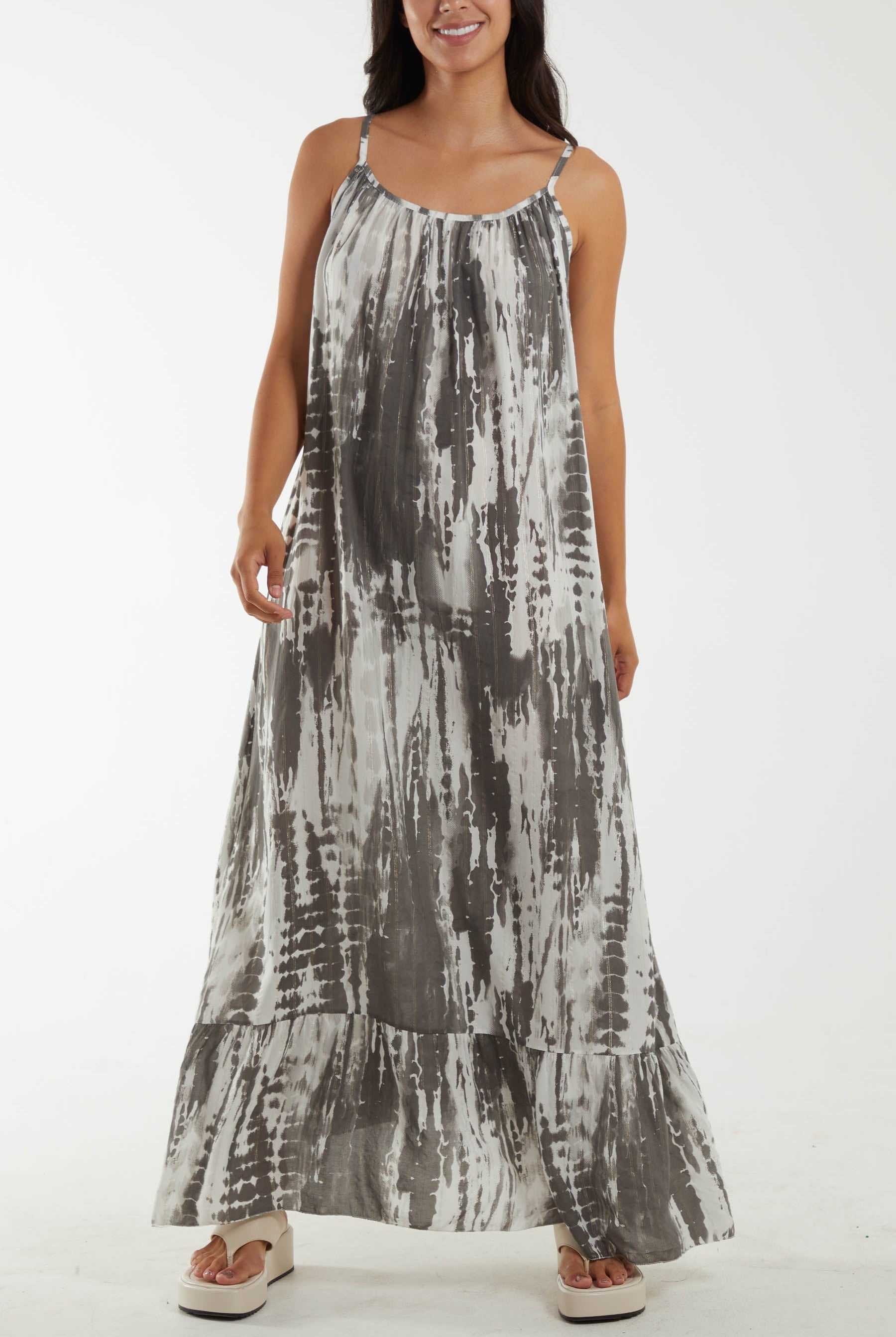 Tie Dye Cami Maxi Dress Dresses WearAll Charcoal One Size