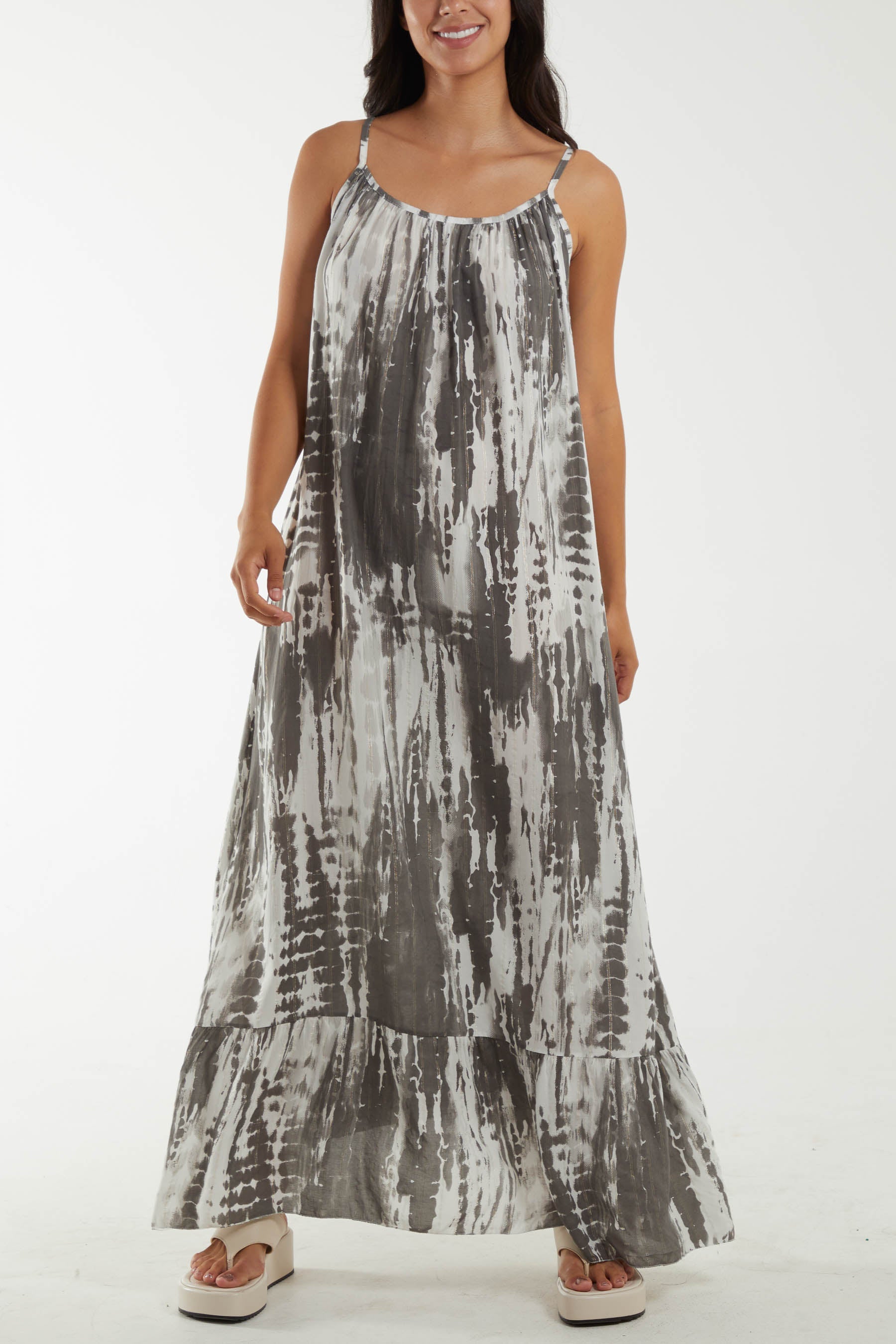 Tie Dye Cami Maxi Dress Dresses WearAll Charcoal One Size