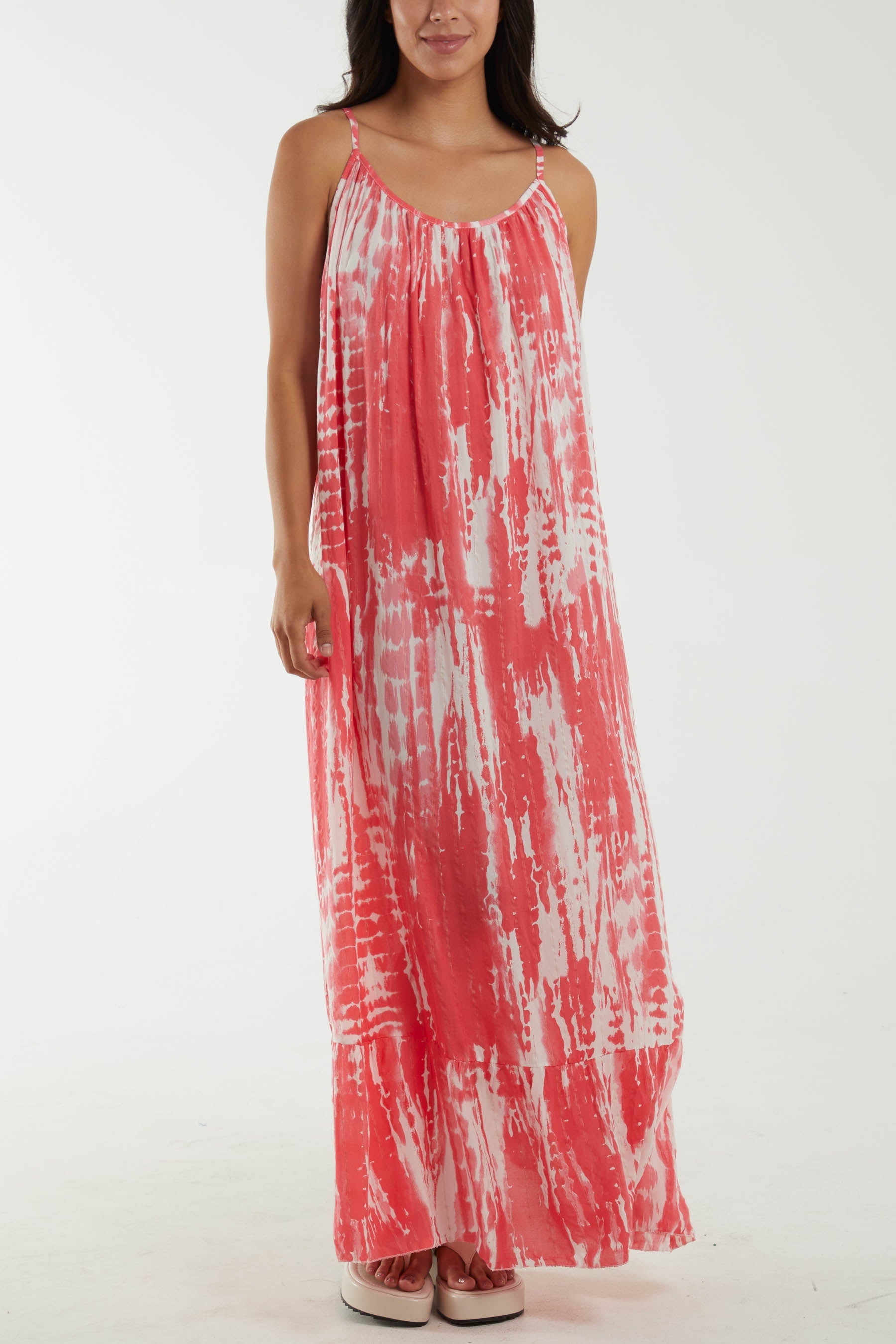 Tie Dye Cami Maxi Dress Dresses WearAll Coral One Size