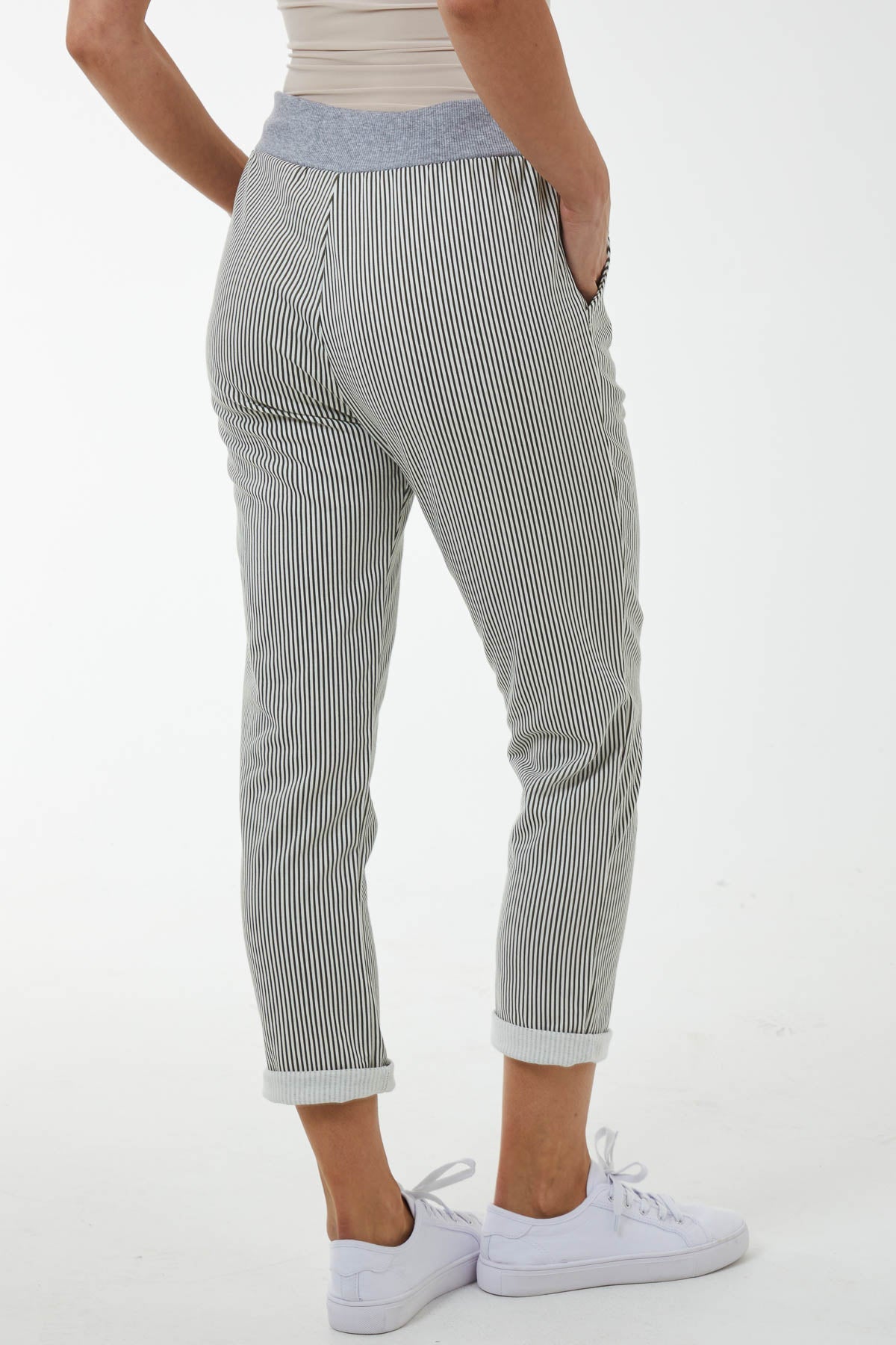 Pinstripe Contrast Waist Trousers Trousers WearAll