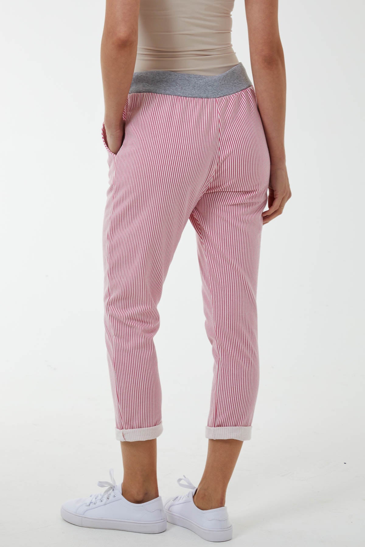 Pinstripe Contrast Waist Trousers Trousers WearAll