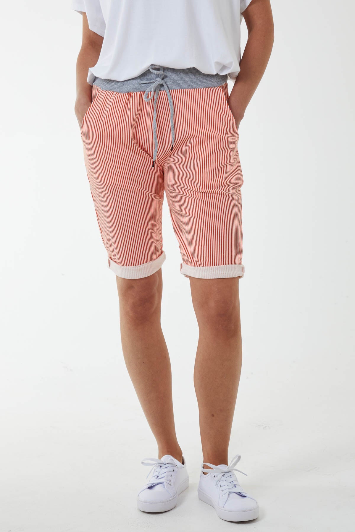 Stripe Shorts with Contrasted Waist Shorts WearAll Orange 8-10