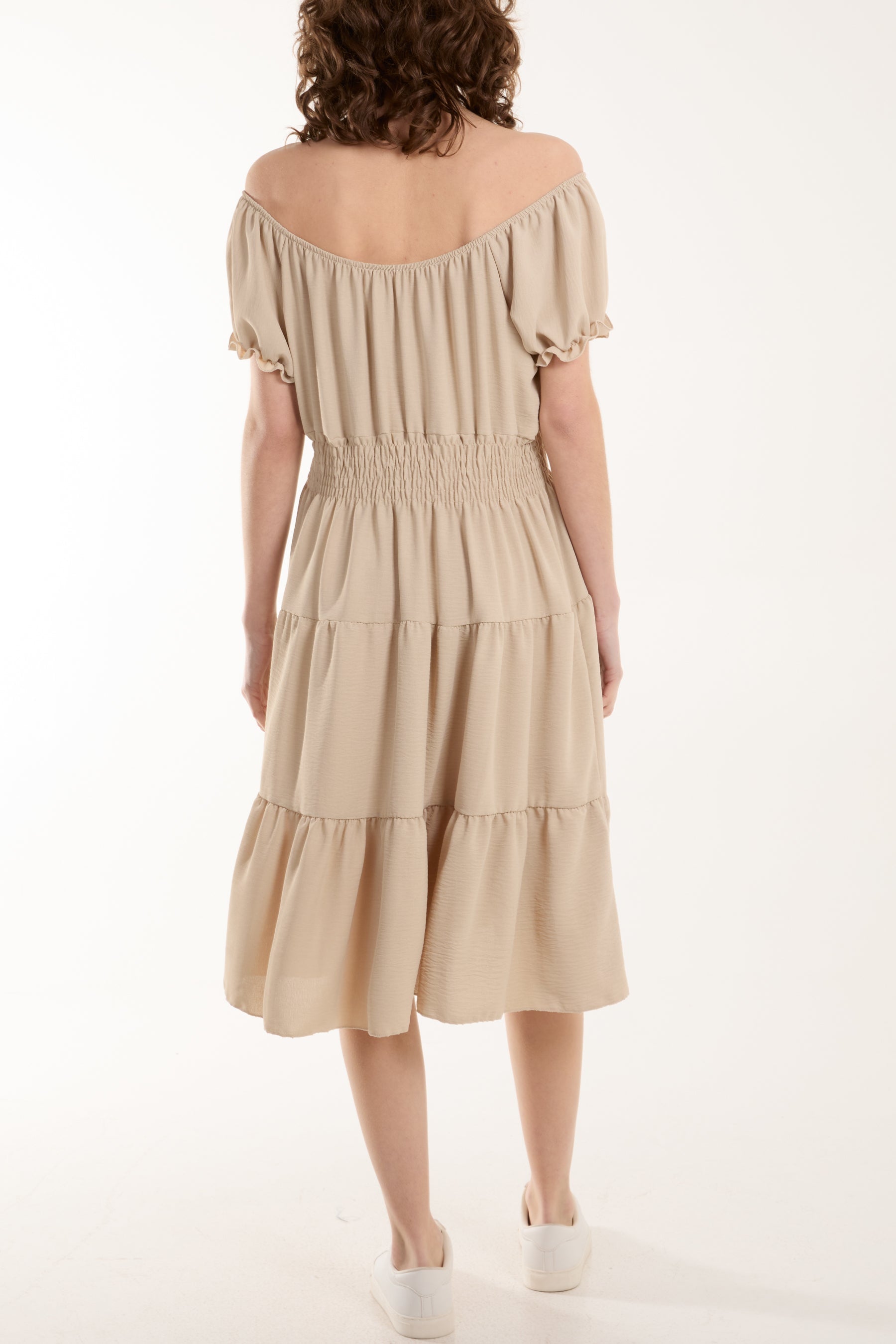 Bardot Shirred Bodice Tiered Dress Dresses WearAll