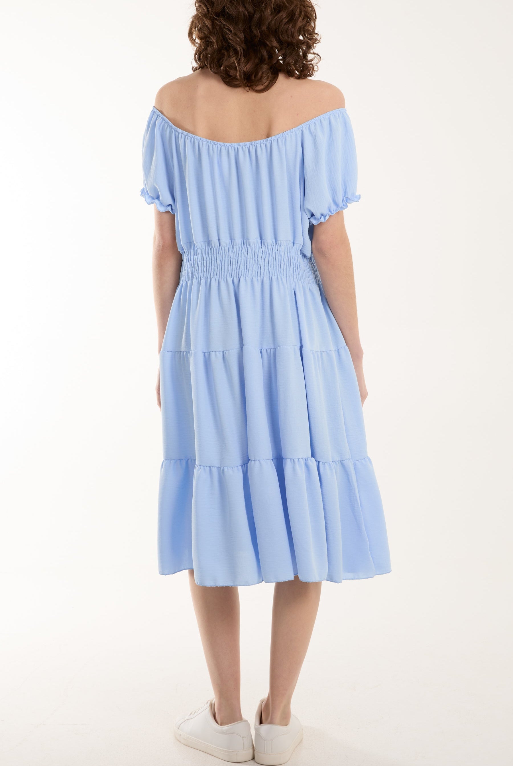 Bardot Shirred Bodice Tiered Dress Dresses WearAll